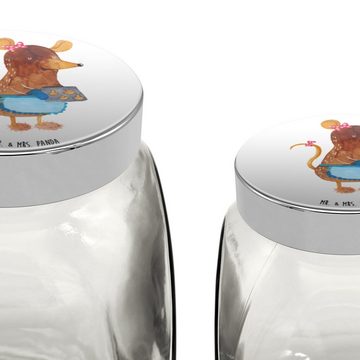 Mr. & Mrs. Panda Vorratsglas L 870ml Maus Kekse - Weiß - Geschenk, Küchenorganizer, backen, Weihna, Premium Glas, (1-tlg), Design-Highlight