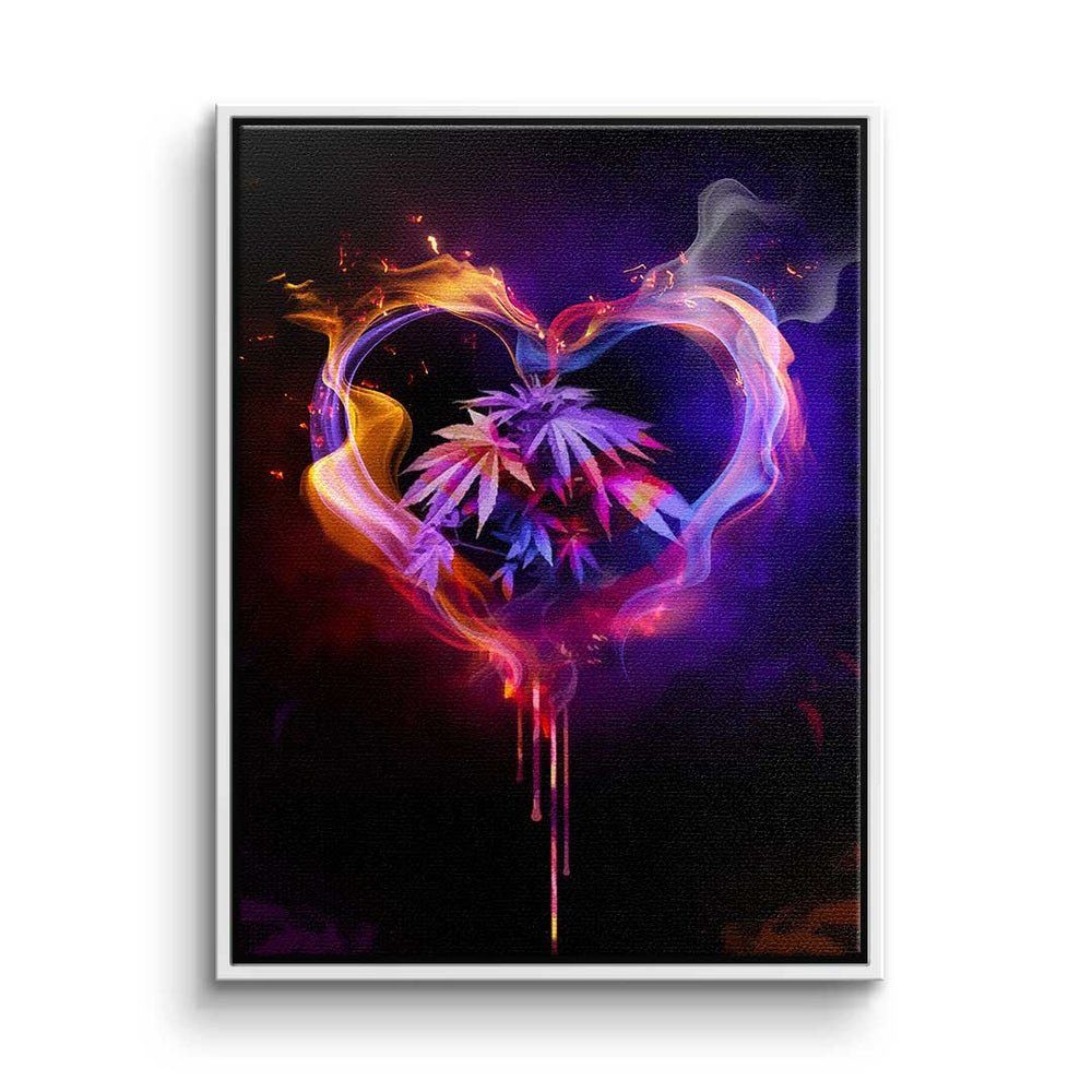 Premium Pop Leinwandbild Mindset - - DOTCOMCANVAS® Weed Heart Art Leinwandbild, Relax - goldener - Rahmen