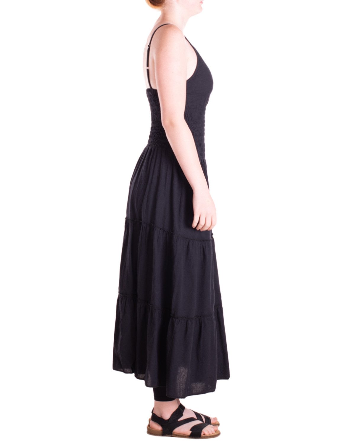 Vishes Maxikleid Damen Kleid Spaghettiträger Smok Stufenrock Baumwolle Alternative Mode, Boho, Hippie, Ethno, Festival