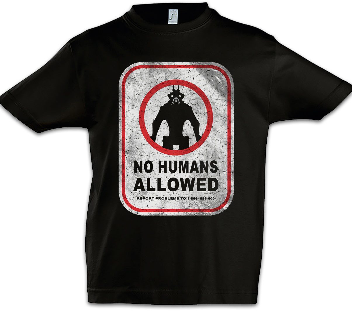 Print-Shirt No Humans Allowed Sign Kinder T-Shirt Schild Logo District Alien
