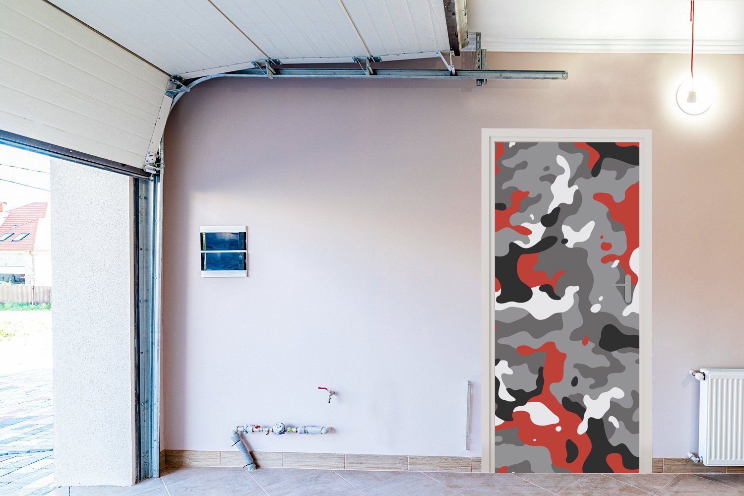 MuchoWow Türtapete Camouflage-Muster mit Matt, cm St), (1 für Fototapete bedruckt, 75x205 roten Türaufkleber, Tür, Akzenten