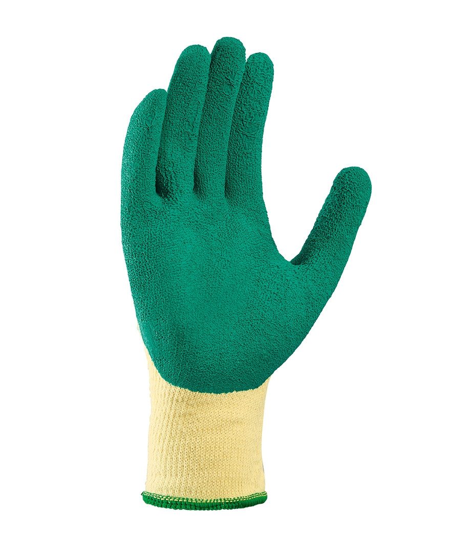 teXXor Strickhandschuhe Grobstrick Pflasterhandschuh Polyester gelb/grün 2207 (packung, 12-St., VPE= 12-144 Paar, Gr 7-10) Latex/Strickgewebe