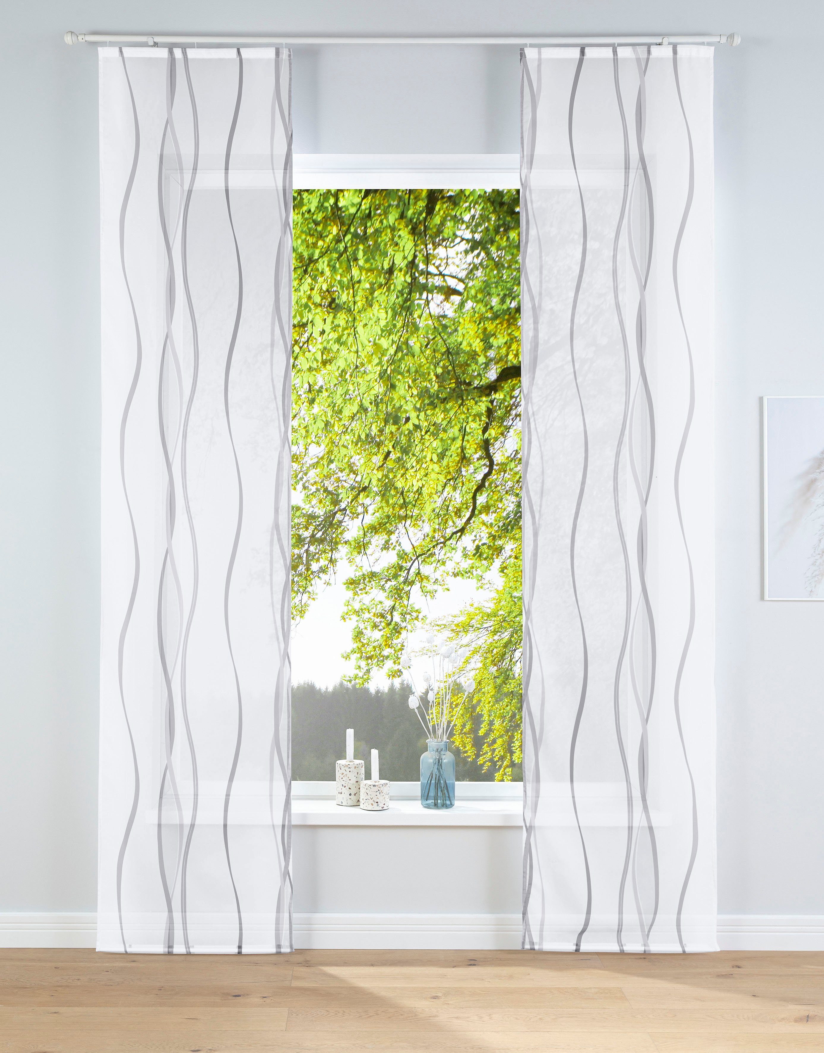 OTTO home Schiebegardine Dimona (2 St), Klettschiene, transparent, Polyester, 2-er Set, Fertiggardine, mit Befestigungszubehör, Wellen