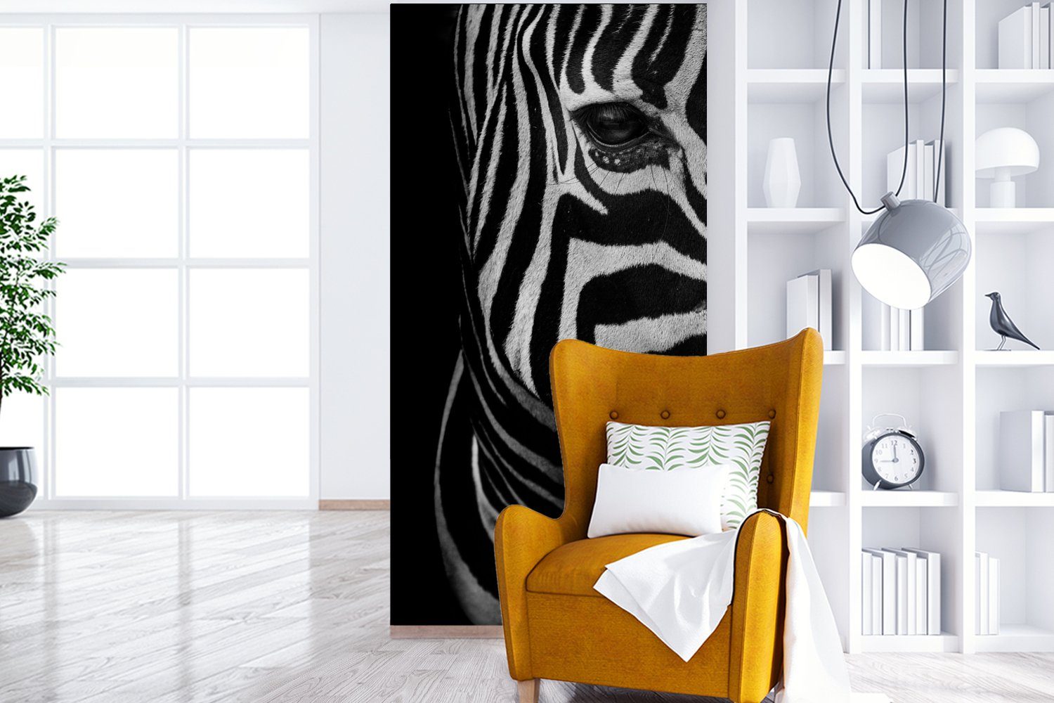 Fototapete (2 Schwarz Tiere Matt, Küche, - - - Schlafzimmer MuchoWow Fototapete bedruckt, Vliestapete Weiß, St), für Wohnzimmer Zebra