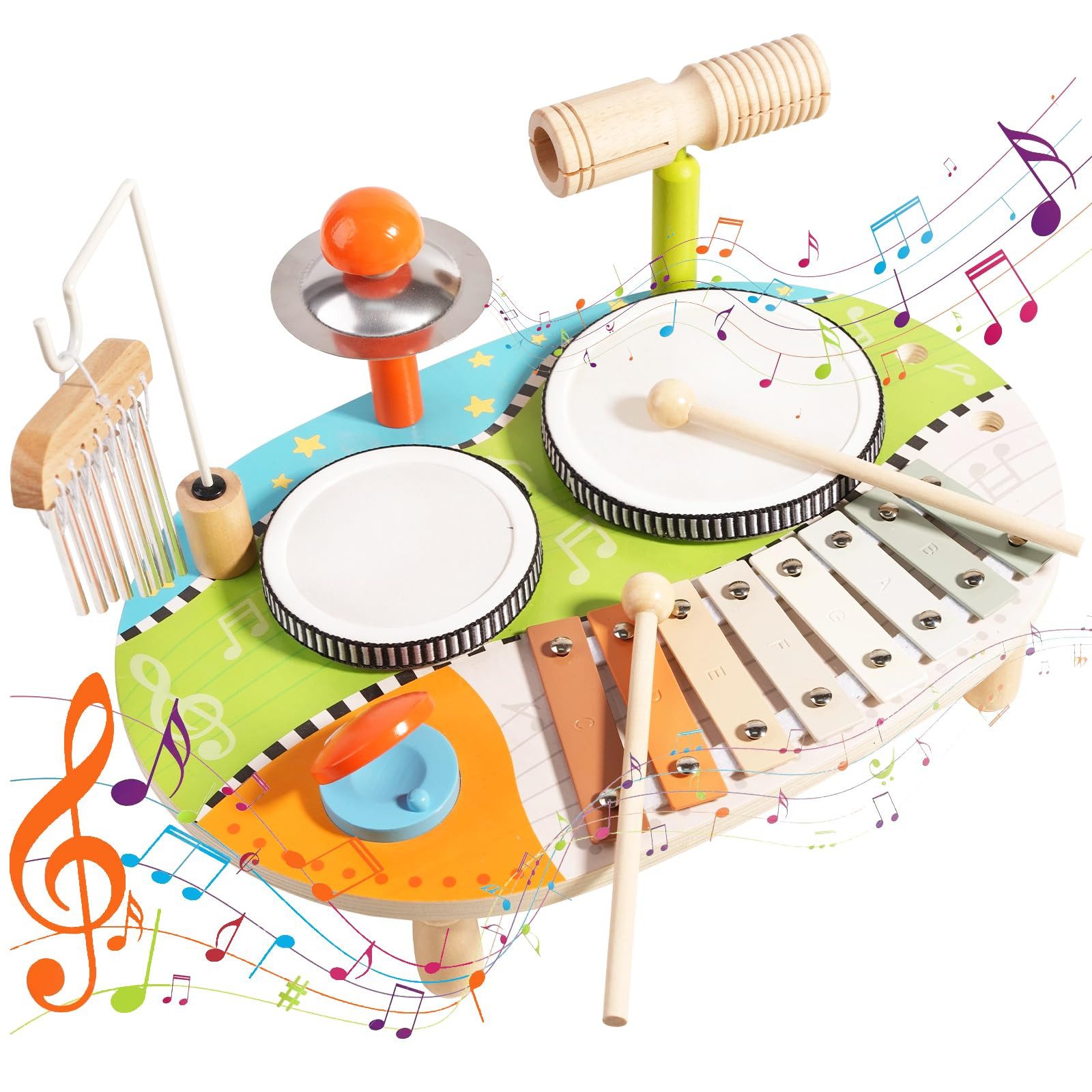 CLTYQ Spielzeug-Musikinstrument Montessori Spielzeug Instruments Percussion Holzspielzeug,Schlagzeug, pädagogisches Musikspielzeug für Vorschulkinder, sensorisches Musikset