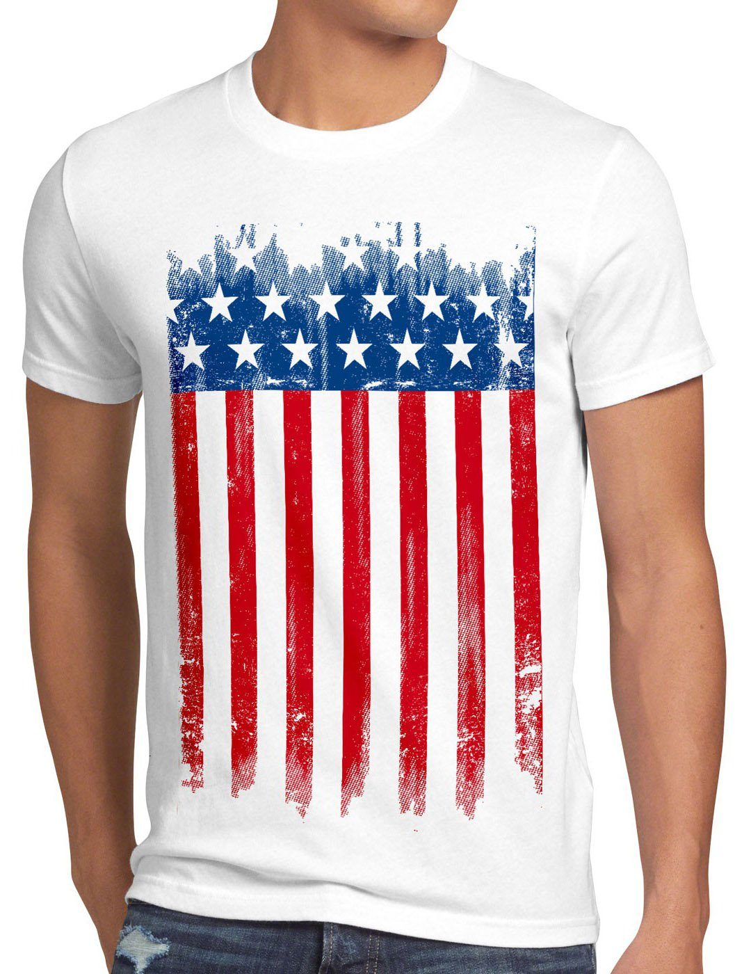 style3 Print-Shirt Herren T-Shirt US Flagge vereinigte staaten united states amerika america von weiß