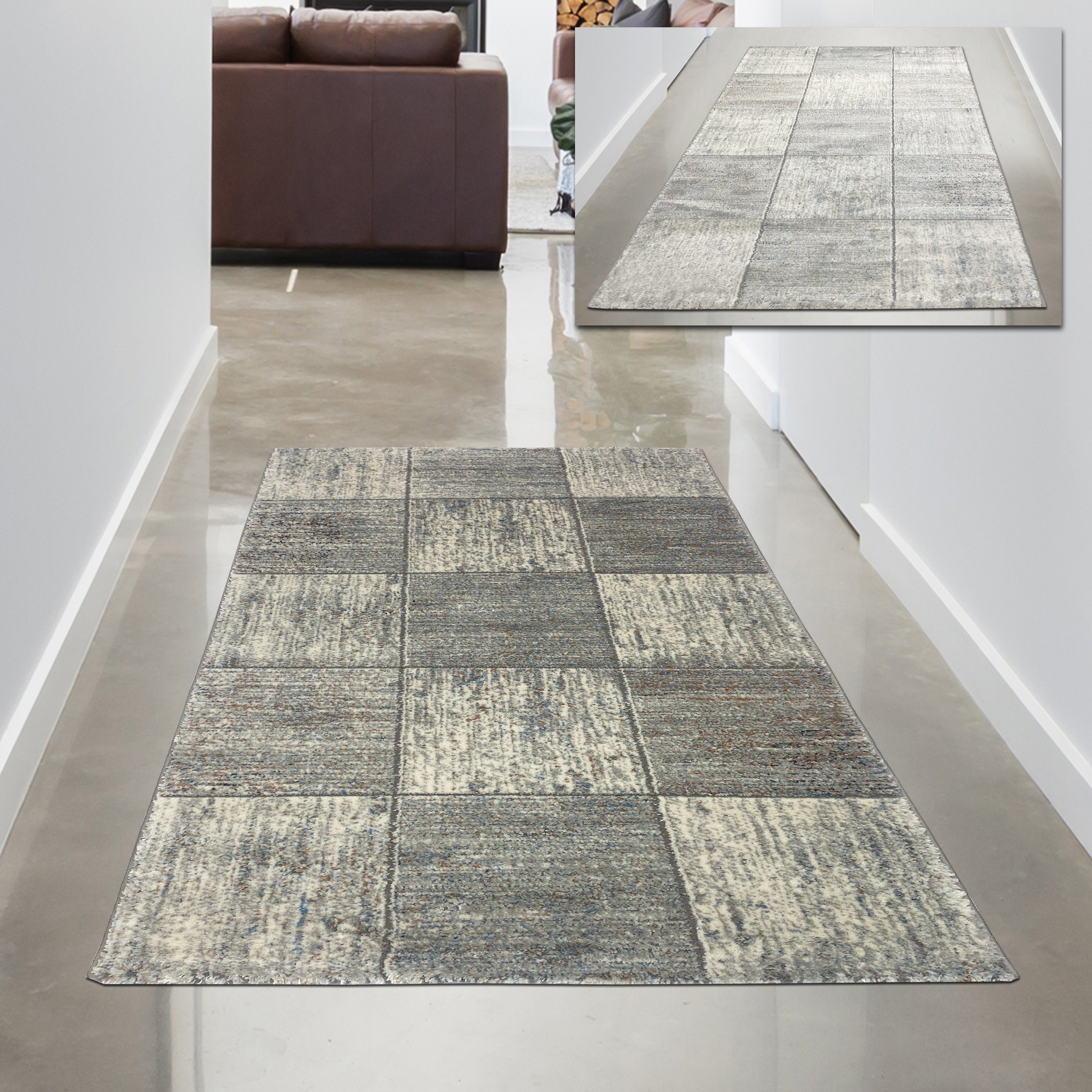 Teppich Wohnzimmer Teppich – quadratisches Muster – in grau
