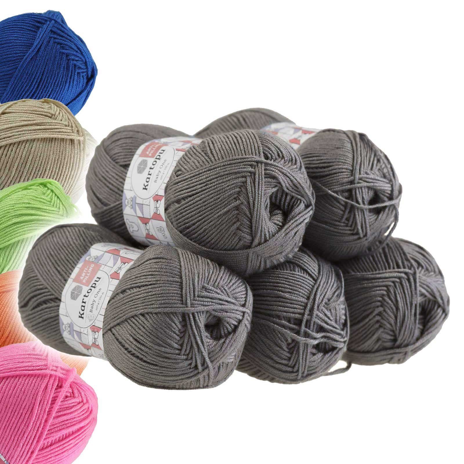 Kartopu 5 x 100g Strickgarn Kartopu BABY ONE Antipilling Babywolle Häkelwolle, 1250 m (Sparpaket), K1921 mausgrau