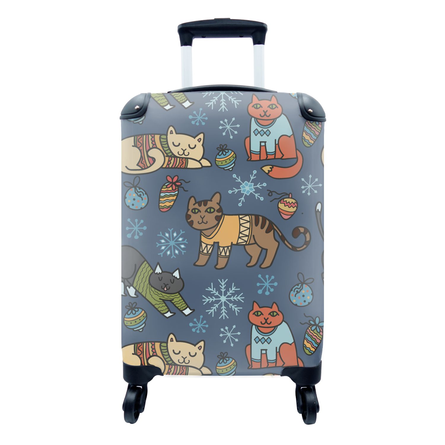 MuchoWow Handgepäckkoffer Ferien, mit Tiere für Trolley, - Weihnachten Muster, Katze Handgepäck Reisetasche 4 Reisekoffer - Rollen, - rollen