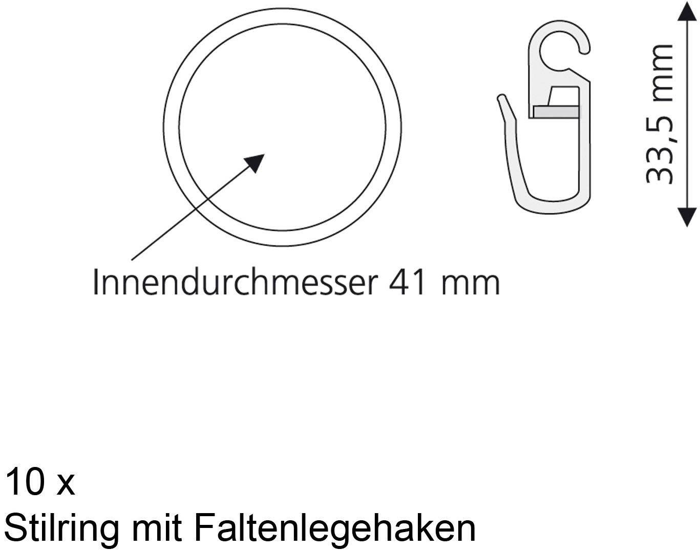 Liedeco Gardinenring, Gardinenstangen, (Packung, 10-St., mit Faltenlegehaken), für Gardinenstangen Ø 28 mm