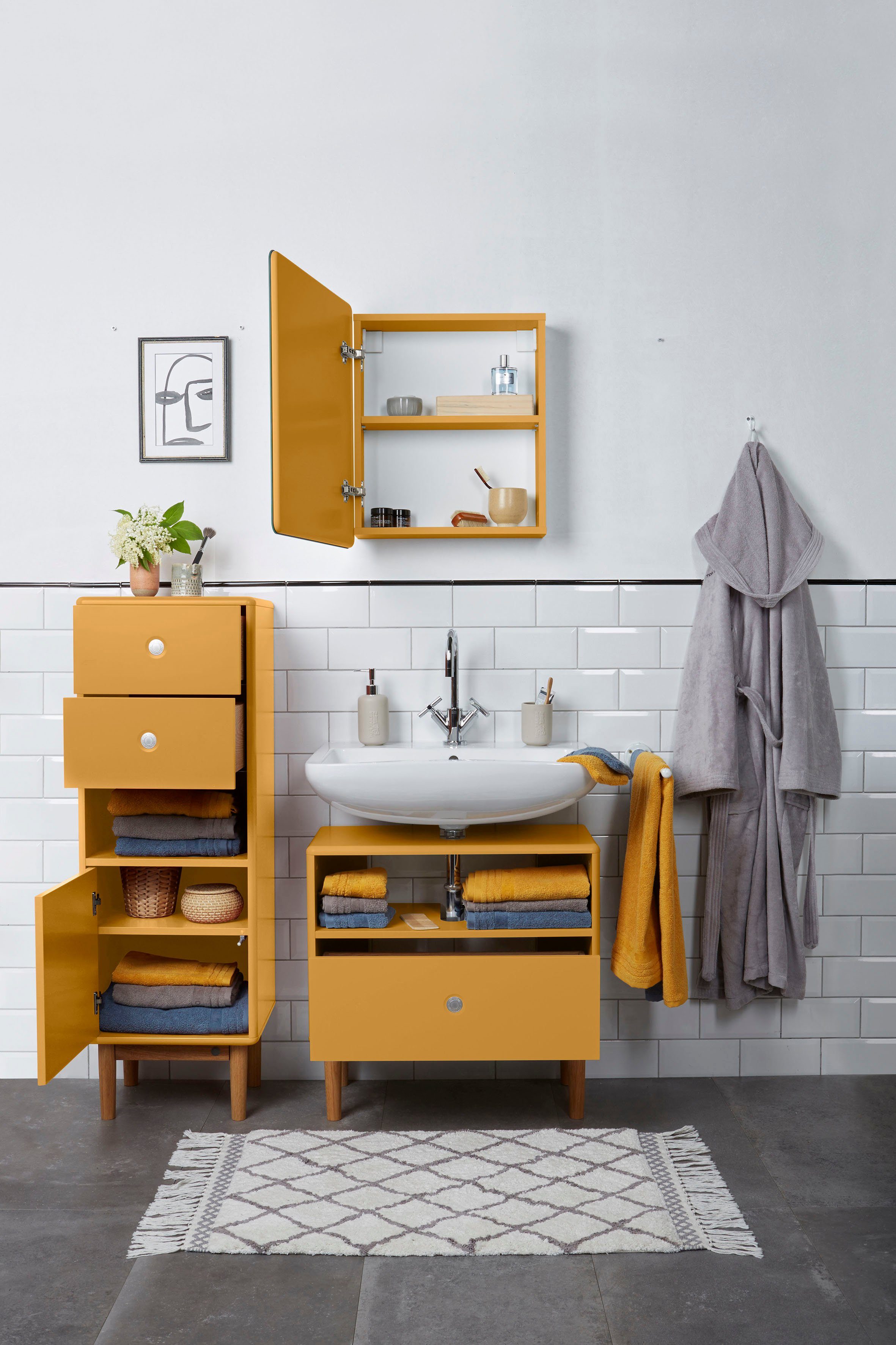 TOM TAILOR HOME Unterschrank COLOR BATH Eiche, mit Push-to-Open, 2 40 Schubladen, Tür 1 & Breite mustard Füße cm mit