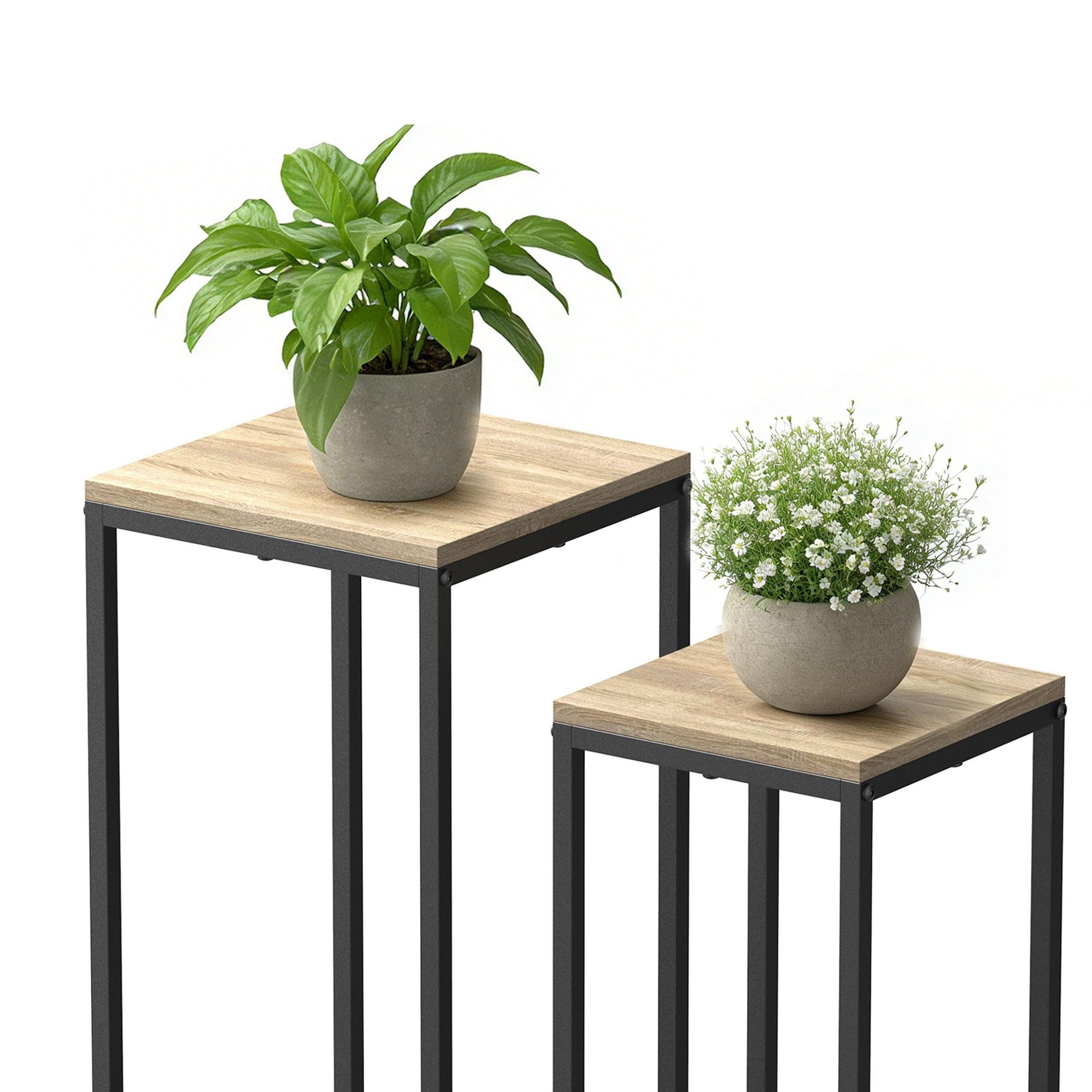 DanDiBo Blumenhocker Blumenständer Metall Schwarz Eckig 2er Set 60 cm 70 cm Pflanzenständer – Bild 4 von 5