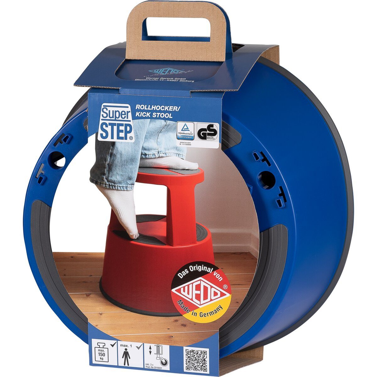 WEDO Klapptritt Rollhocker SuperStep Kunststoff blau - Banderolenverpackung