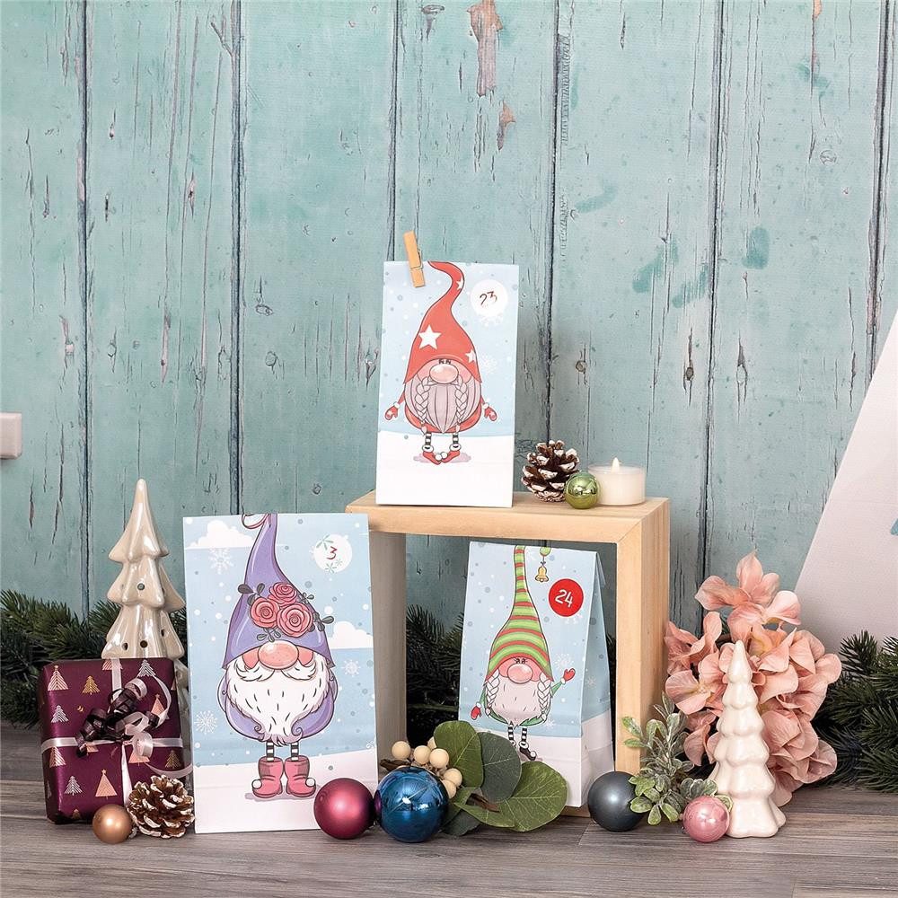 Roth DIY-Adventskalender Adventskalender-Tüten Wichtel, 24 liebevoll gestaltete Tüten zum Befüllen