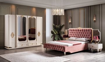Casa Padrino Kleiderschrank Luxus Barock Schlafzimmerschrank Weiß / Gold 267 x 73 x H. 223 cm - Edler Massivholz Kleiderschrank - Schlafzimmer Möbel im Barockstil - Luxus Qualität