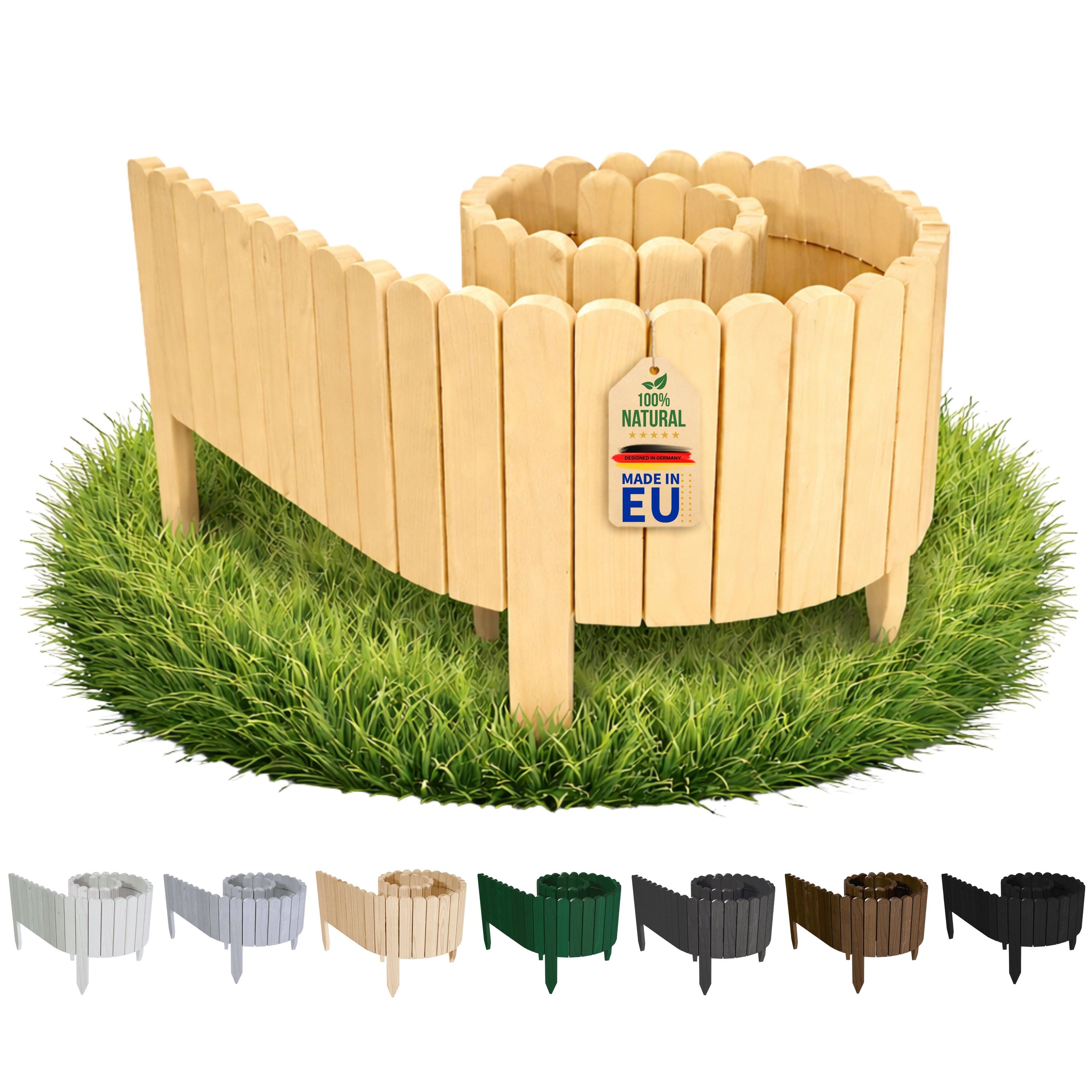 Floranica Palisade Rasenkante Holz Flexible Beeteinfassung Rollborder Gartenzaun, LxH: 200x20 cm, Hellbraun, Umzäunung für Garten Blumenbeeten Gemüsebeeten Rosen