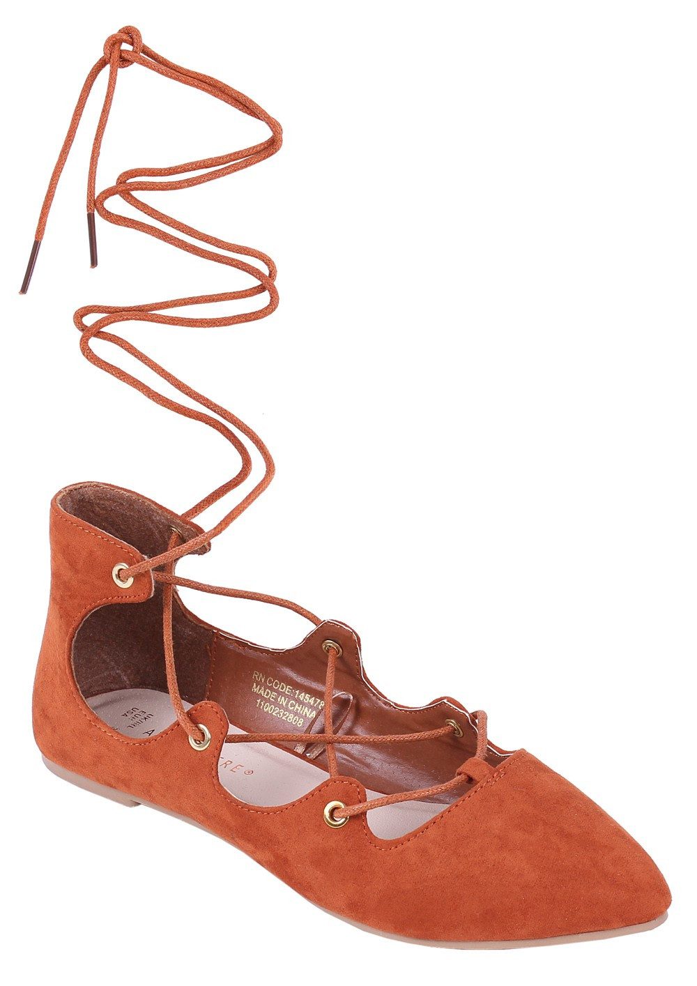 Orangefarbene Ballerinas mit Schnürung 37 EU / 4 UK Ballerina