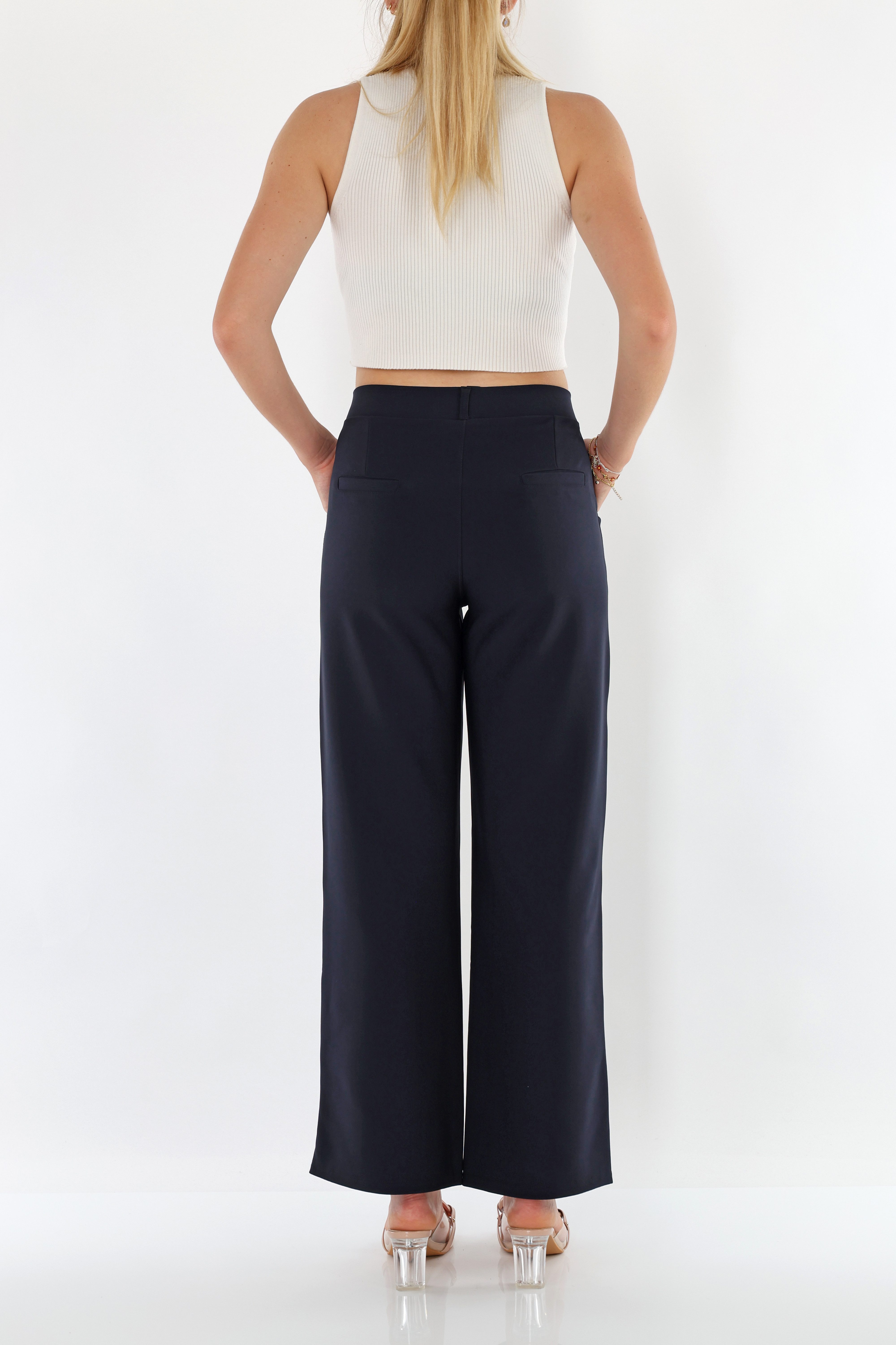 MIRROSI Stretch-Hose Damen Hose mit breitem Bein High Waist