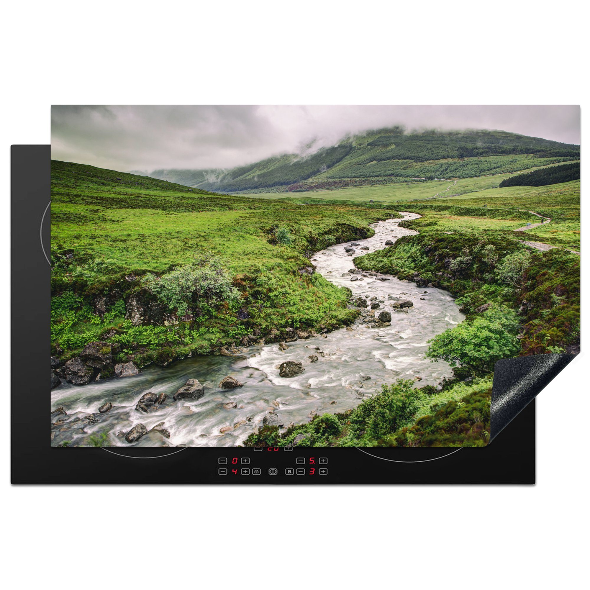 MuchoWow Herdblende-/Abdeckplatte Fluss in Schottland, Vinyl, (1 tlg), 81x52 cm, Induktionskochfeld Schutz für die küche, Ceranfeldabdeckung
