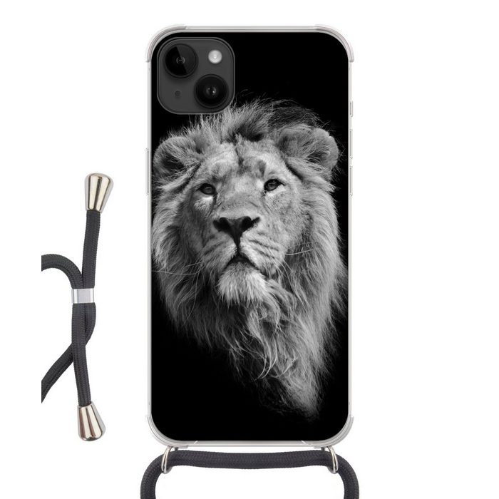 MuchoWow Handyhülle Asiatischer Löwe vor schwarzem Hintergrund in Schwarz und Weiß Handyhülle Telefonhülle Apple iPhone 14 Plus