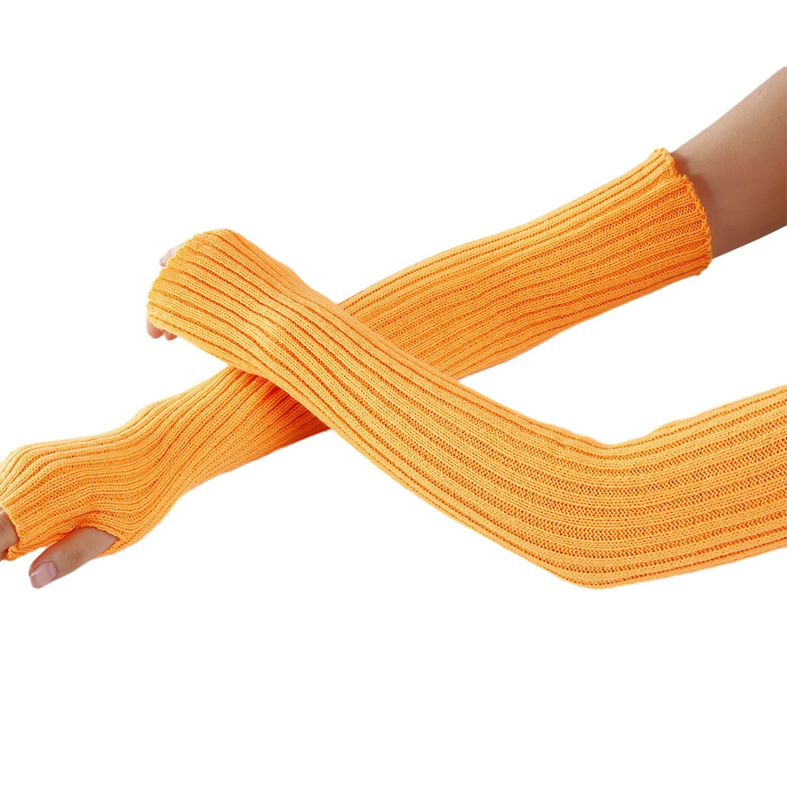 Strickhandschuhe Lange Zum Strickhandschuhe Fingerlose Bequeme Handschuhe, Warmhalten, Blusmart Winterhandschuhe orange