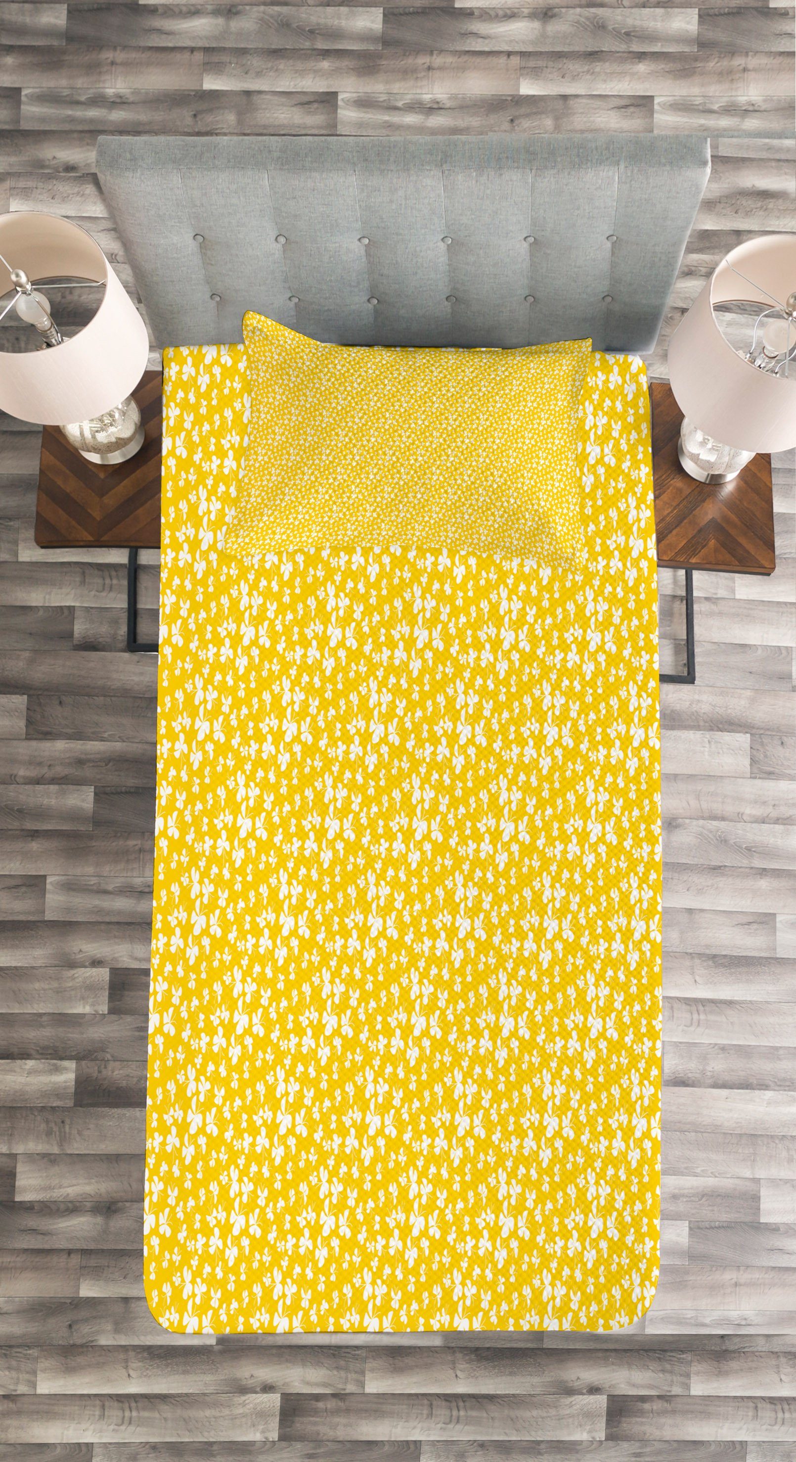 Weiß Set Schmetterlinge Waschbar, und Tagesdecke Kissenbezügen Entwurf Gelb Abakuhaus, mit