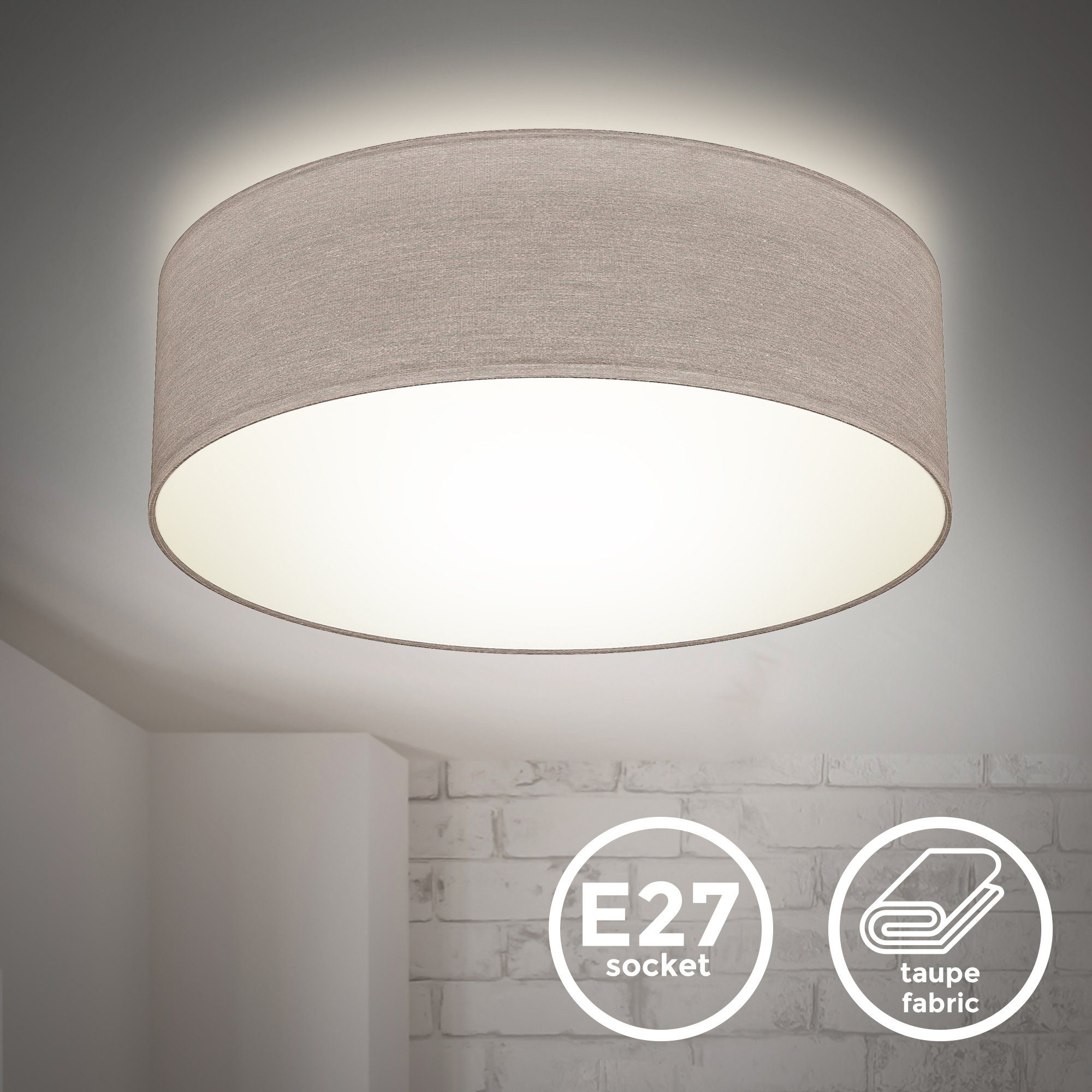 B.K.Licht E27 Deckenlampe,Textil Wohnzimmerlampe, Lampenschirm, ohne Schlafzimmer, Deckenleuchte, Leuchtmittel,