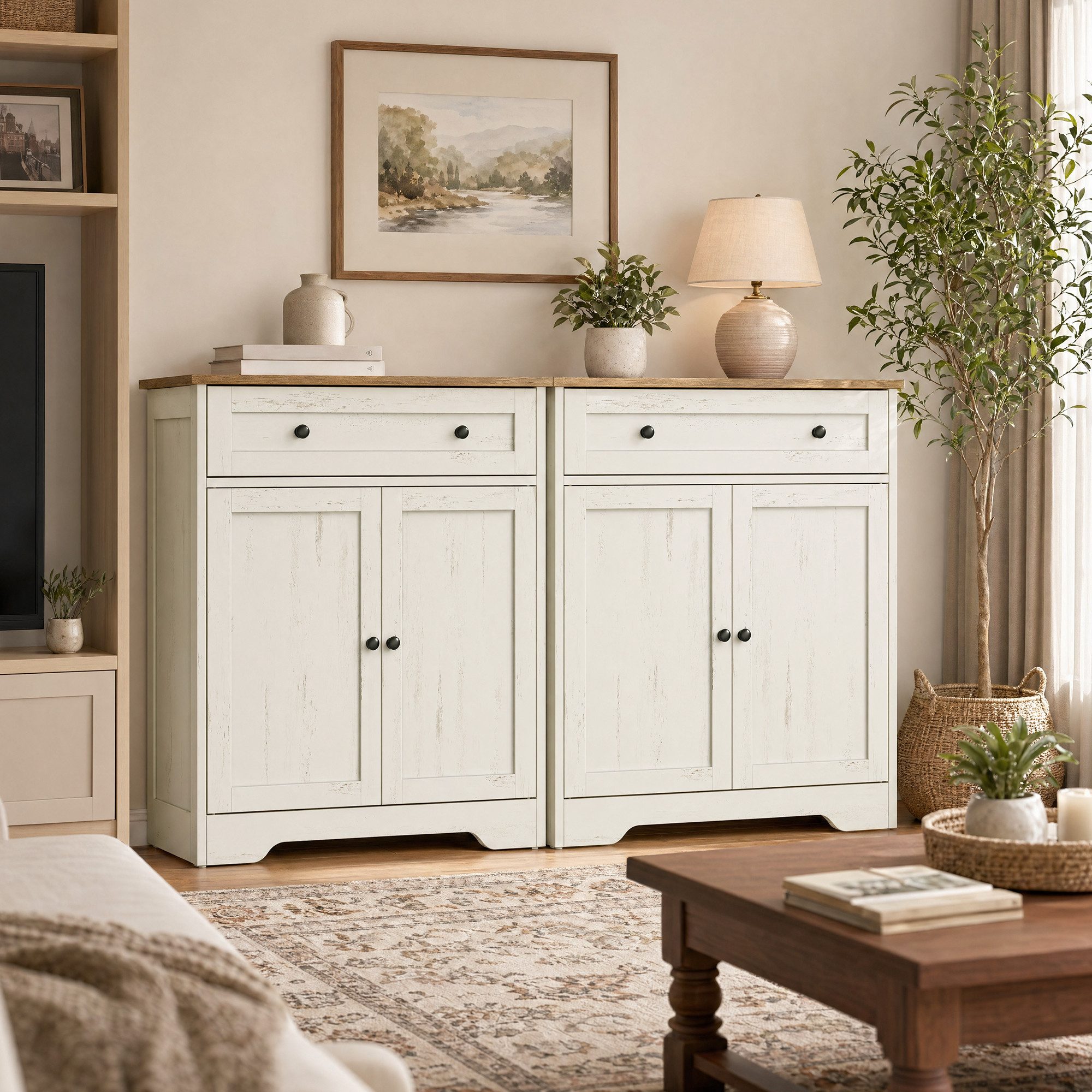 VASAGLE Buffet Aufbewahrungsschrank, Küchenschrank im Landhausstil, Sideboard Küchenschrank im Landhausstil mit Schublade