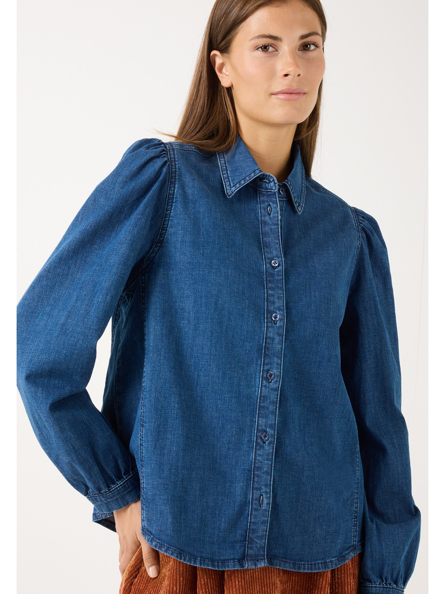 MORE&MORE Klassische Bluse feminine Stretch-Jeansbluse, Puffärmel