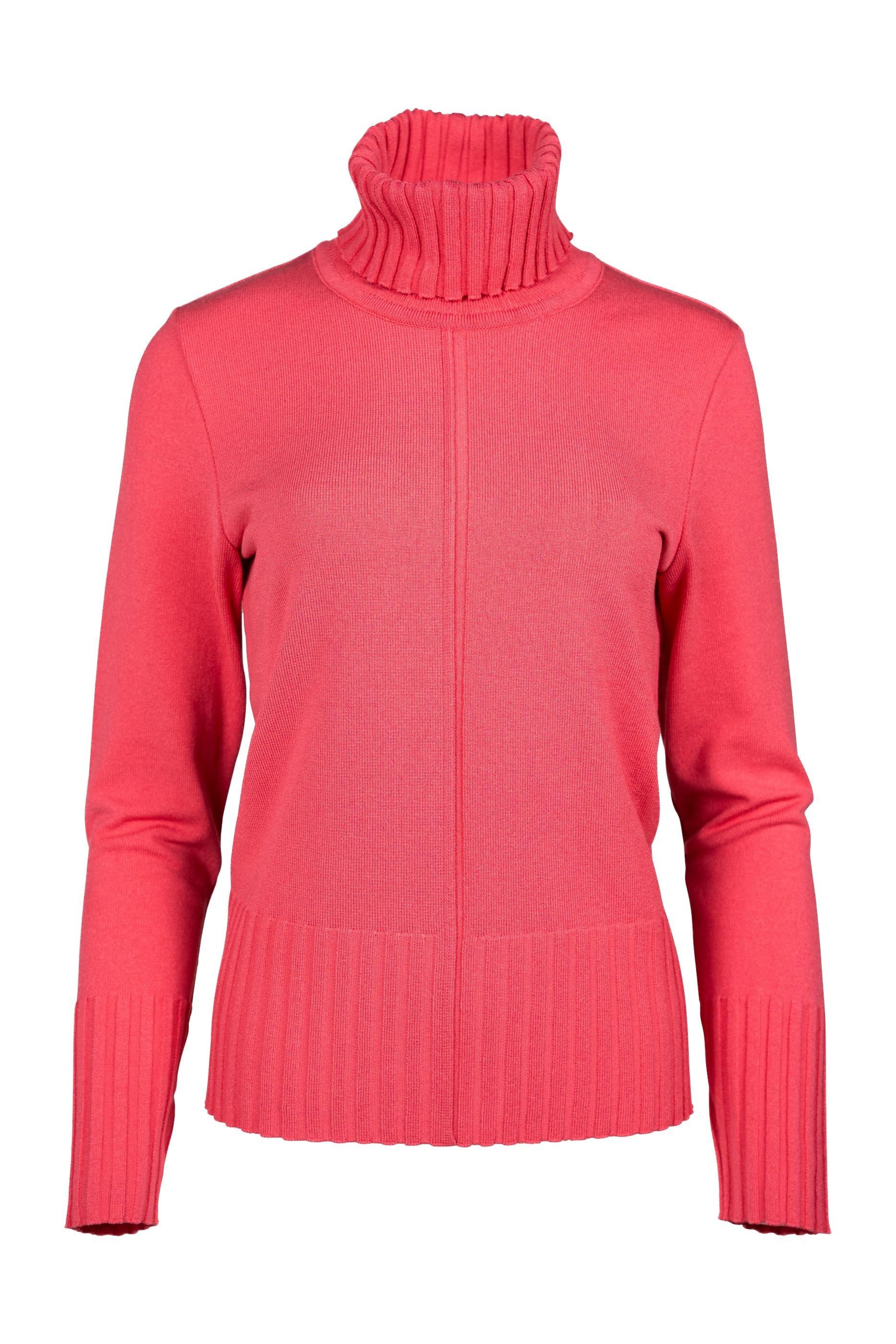 Faber Rollkragenpullover Rollkragenpullover mit Rippendetails in Farbe Neonpink mit Rippendetails