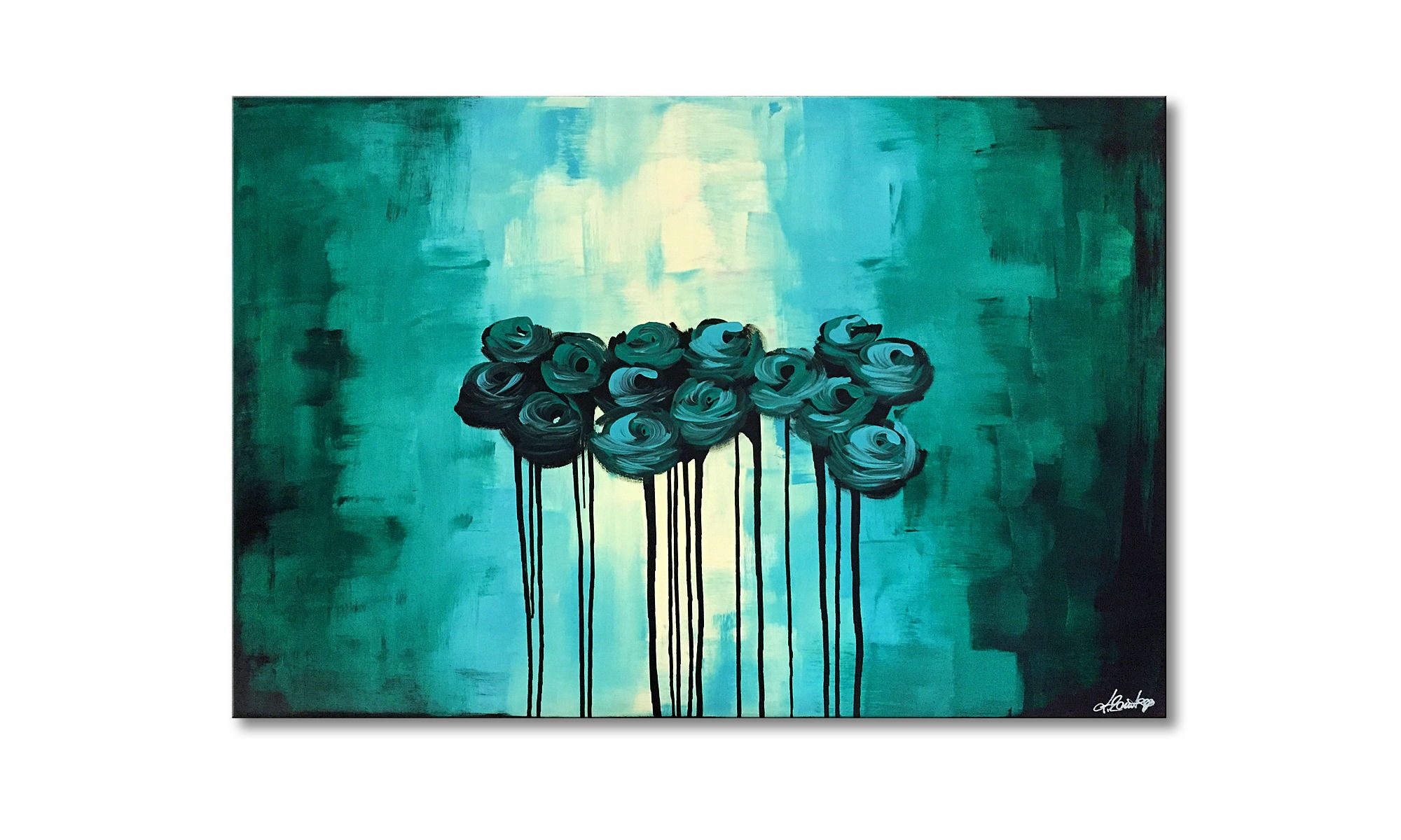 WandbilderXXL Gemälde Night Flowers 120 x 80 cm, Abstraktes Gemälde, handgemaltes Unikat