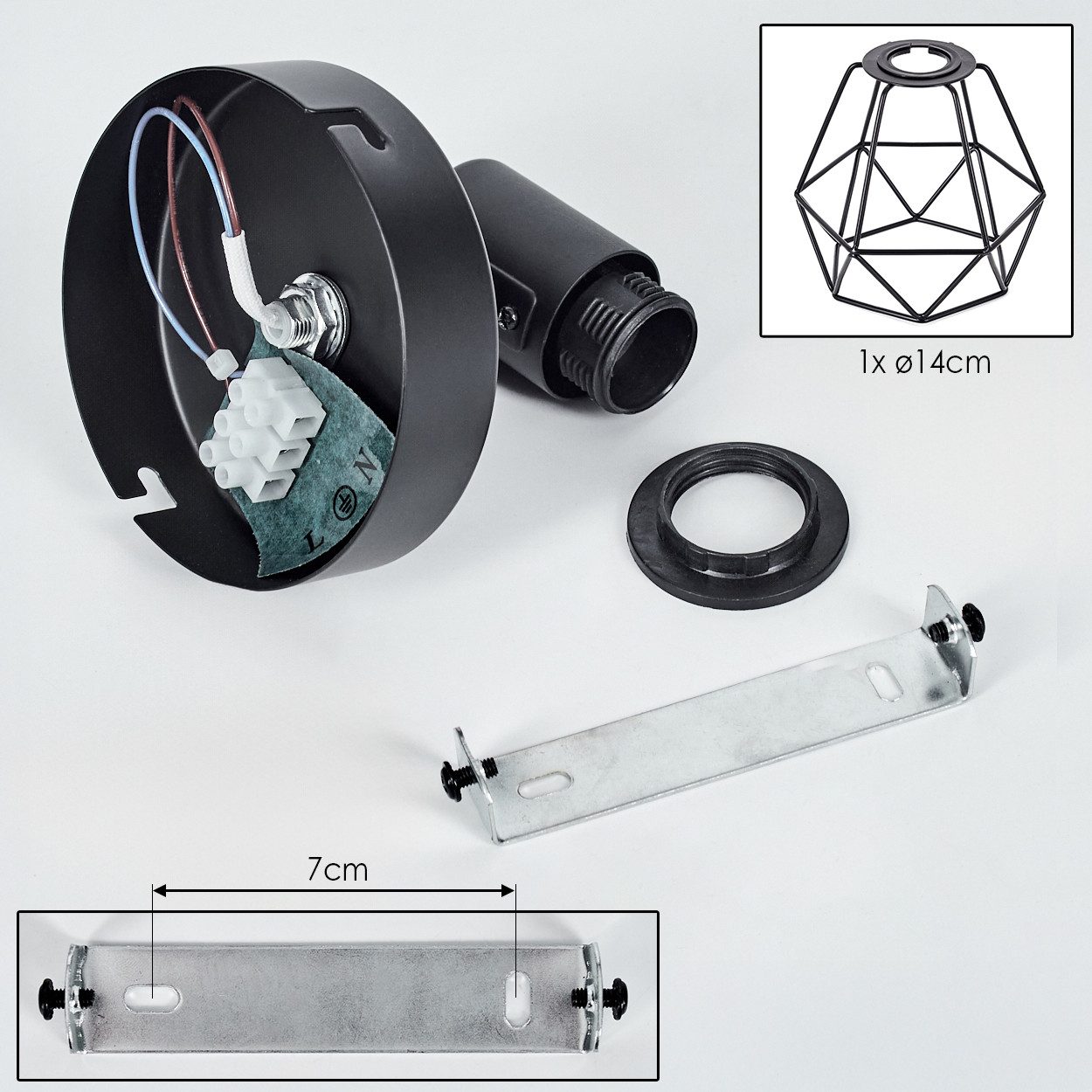 hofstein Deckenleuchte Deckenlampe aus Metall in Schwarz mit Lichteffekt durch Gitter-Optik, ohne Leuchtmittel, verstellbare Deckenleuchte im Retro/Vintage-Design (Schirm 14 cm), E14