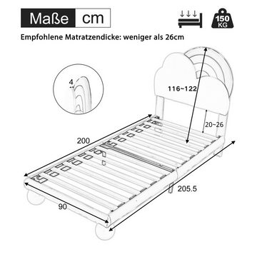 BlingBin Polsterbett Jugendbett (1-tlg., Ohne Matratze, Lattenrost aus Holz, 90x200), höhenverstellbares Kopfteil