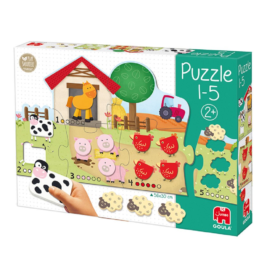 Goula Puzzle Goula 53438 Holz-Puzzle 1-5 Bauernhof, Puzzleteile, Made in Europe