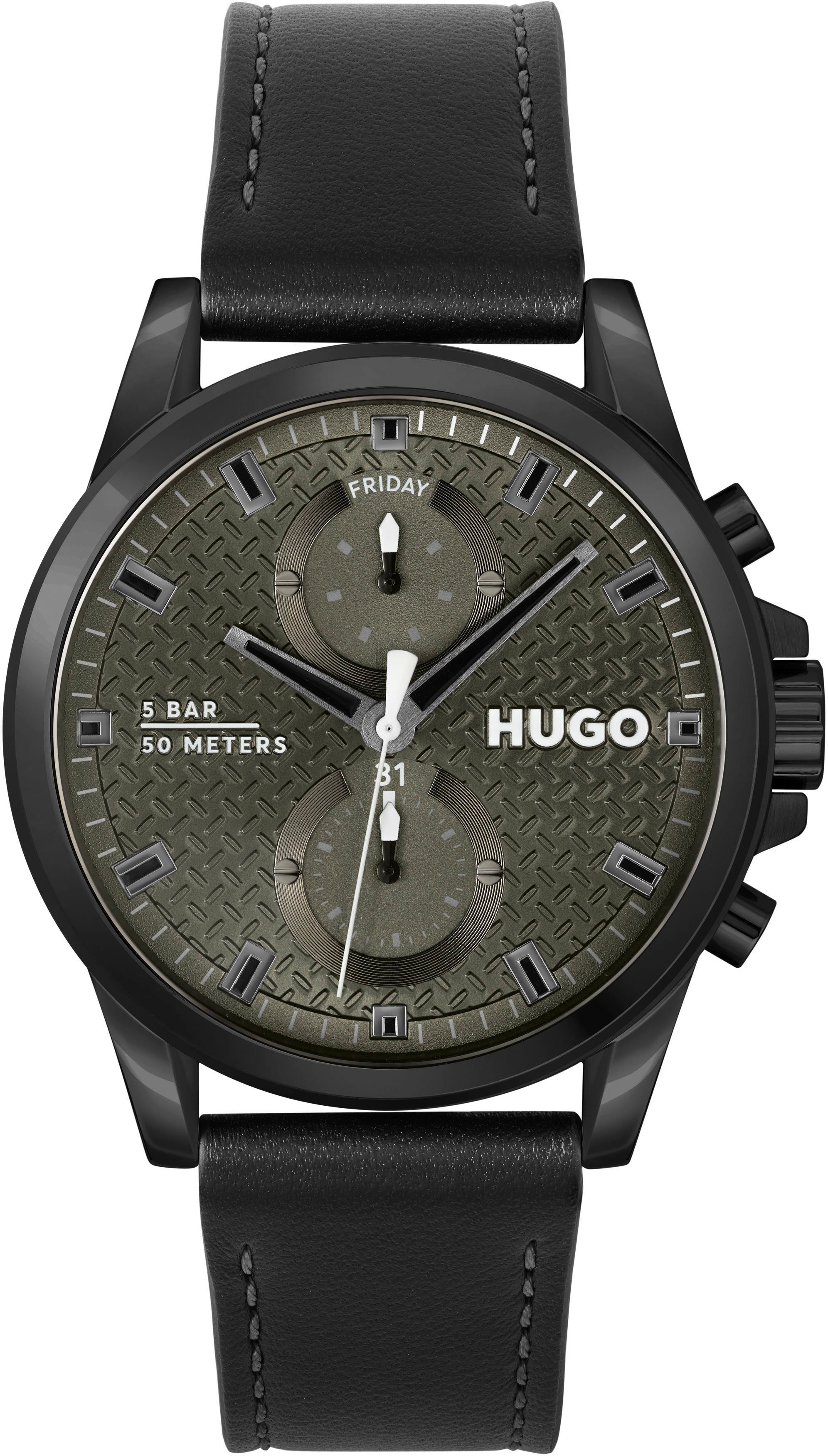 HUGO Multifunktionsuhr #RUN, 1530313, Quarzuhr, Armbanduhr, Herrenuhr, Datum mit Tag und Wochentag