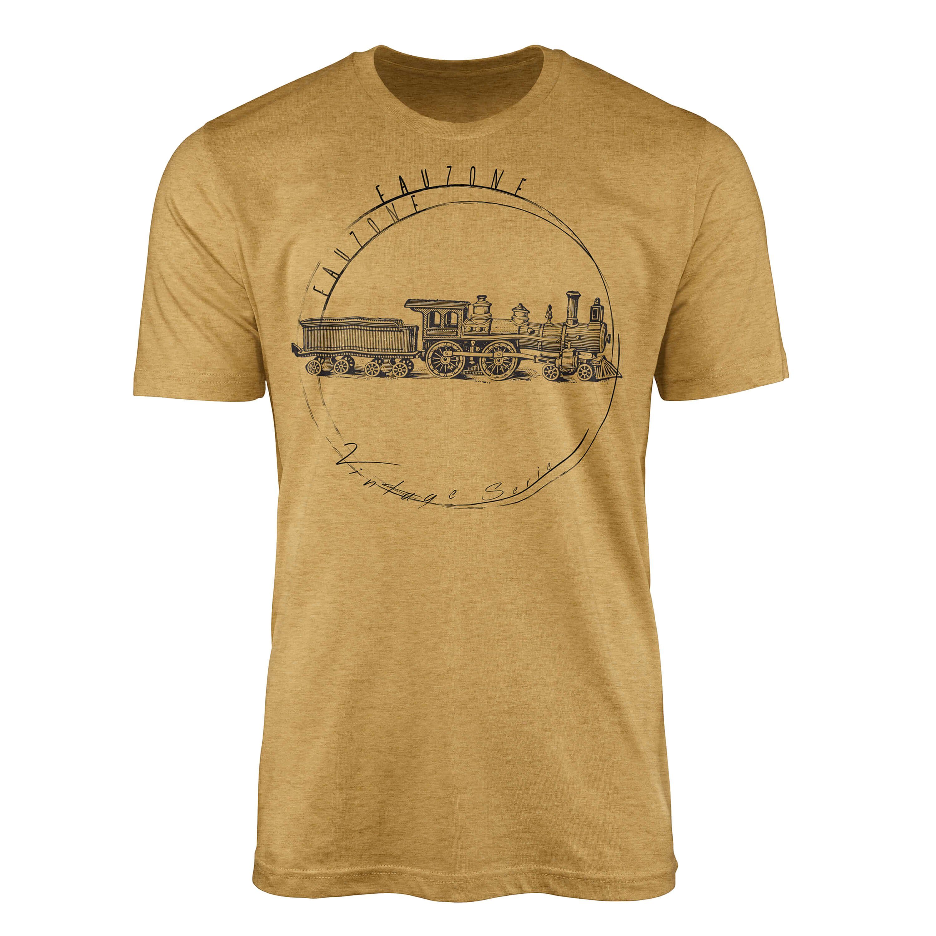 T-Shirt Antique Vintage Sinus T-Shirt Lokomotive Art Gold Herren