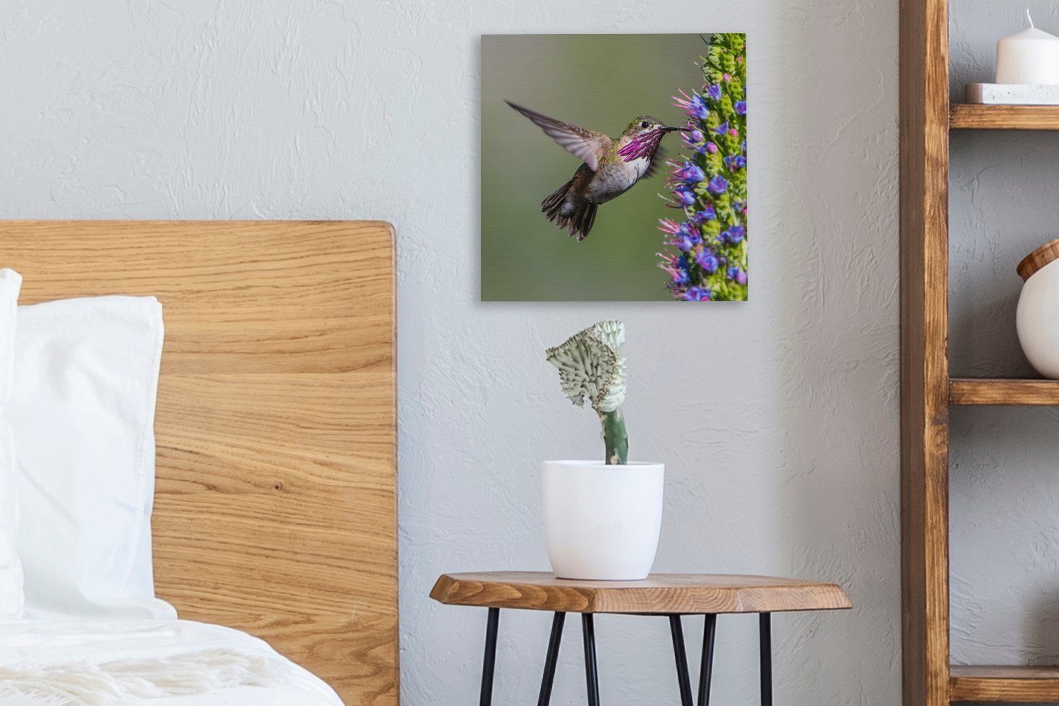 Pflanze Leinwandbild Leinwand - OneMillionCanvasses® Kolibri (1 Lila, - St), Schlafzimmer für Bilder Wohnzimmer