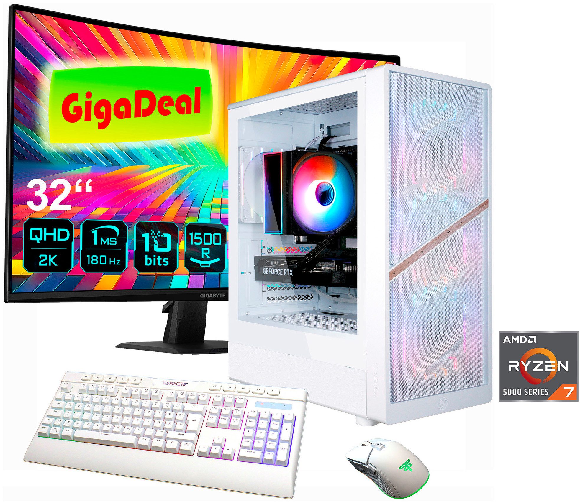 GAMEMAX GigaDeal AERIS MW 2807 AMD Ryzen 7 5700X 32GB 1TB SSD RTX 5070 Gaming-PC-Komplettsystem (32", AMD Ryzen 7 5700X, RTX 5070, 32 GB RAM, 1000 GB SSD, Windows 11 + Gigabyte GS32QCA LED-Monitor Curved, 80 cm 32)