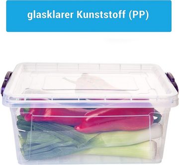 Centi Aufbewahrungsbox Stapelbare Plastikbox 5 Liter mit Deckel und Griff, (4er Set mit Deckel 5Liter), transparent – Ideal für Küche & Haushalt