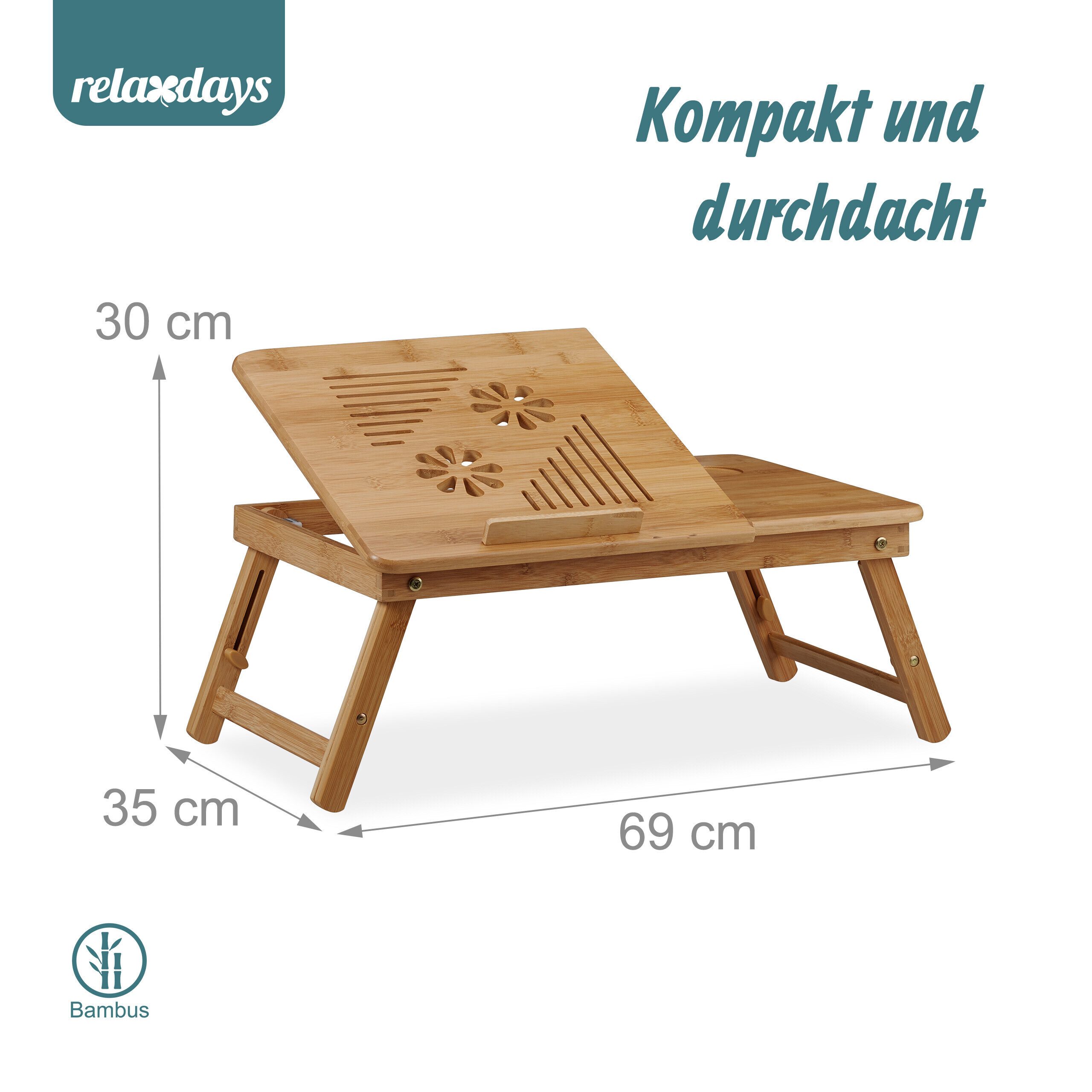 relaxdays Laptop Tablett Höhenverstellbarer Laptoptisch Bambus, Bambus, (1-tlg) – Bild 4 von 5