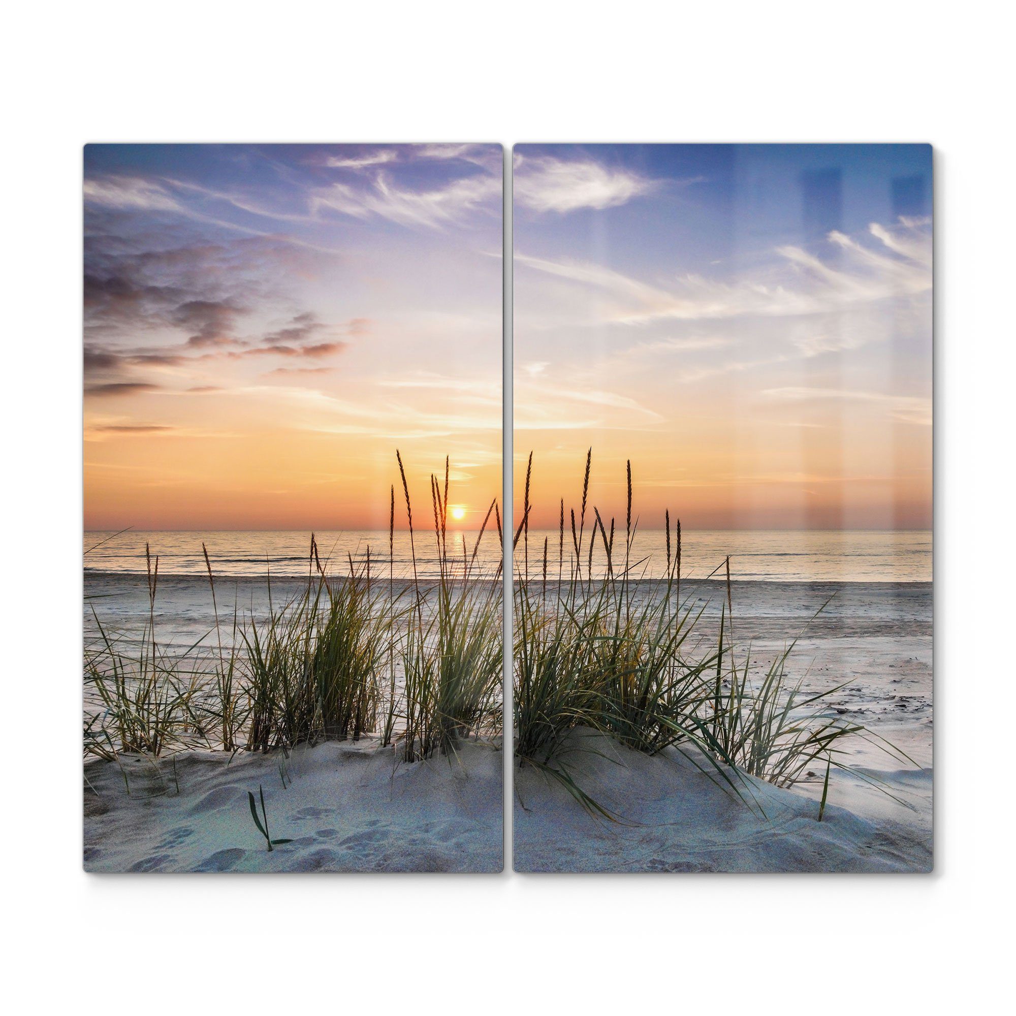 DEQORI Herdblende-/Abdeckplatte 'Sonnenuntergang am Strand', Glas, (2 tlg), Glas Herdabdeckplatte Ceranfeld Herd