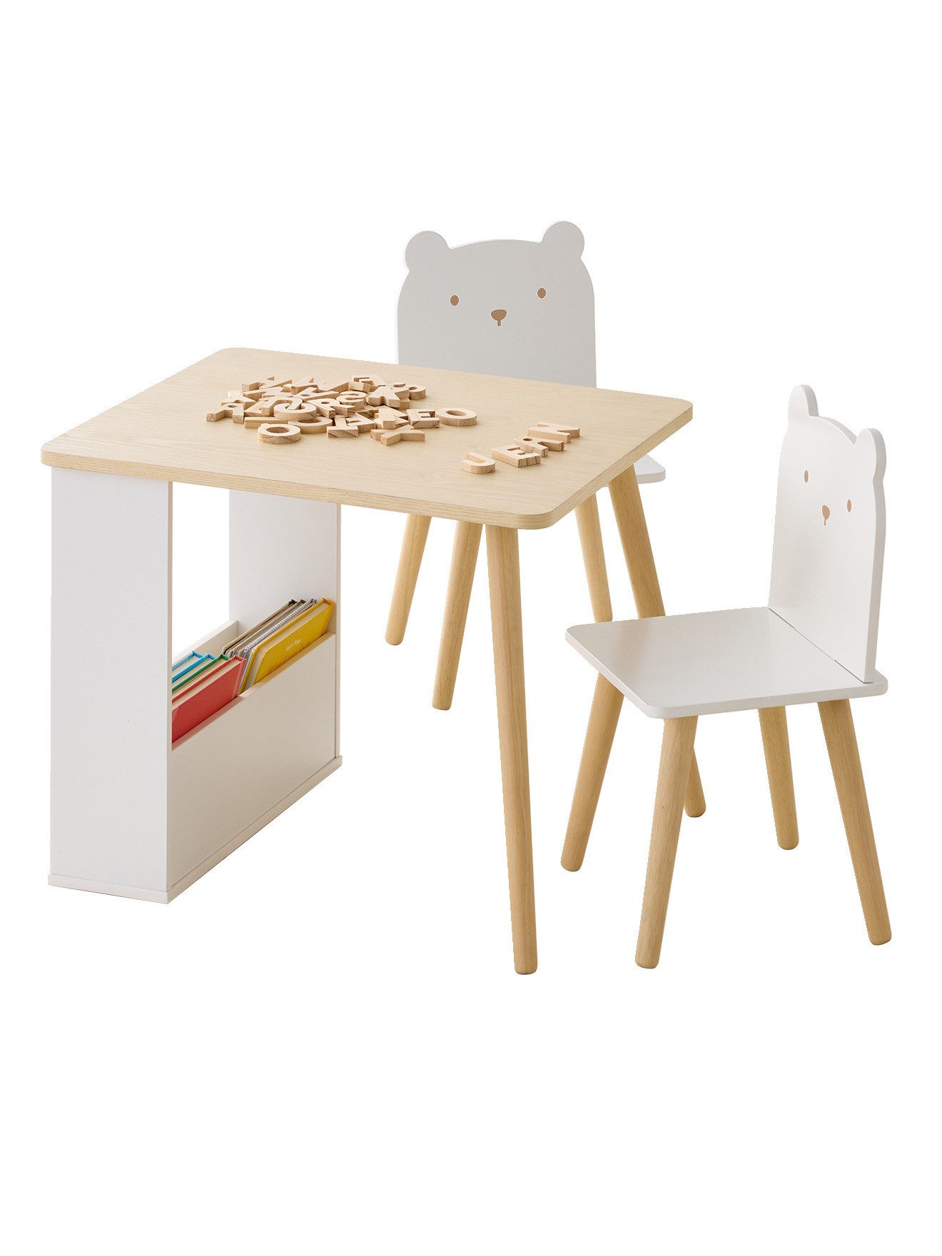 vertbaudet Kindertisch Tisch und 2 Stühlen mit Stauraum, Kinderzimmer, Set, Mehrteilig, Bär, Kinderzimmer
