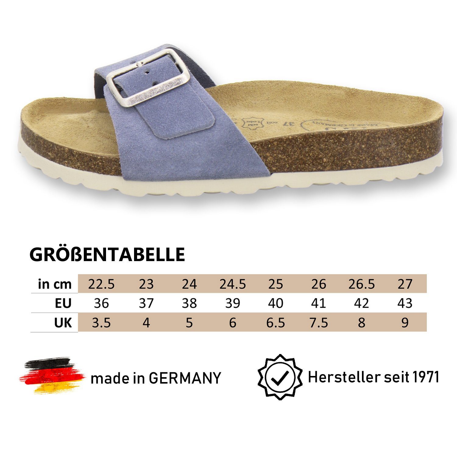 AFS-Schuhe 2112 Pantolette sommerliche aus für in Made sky Germany Pantoletten Damen Leder