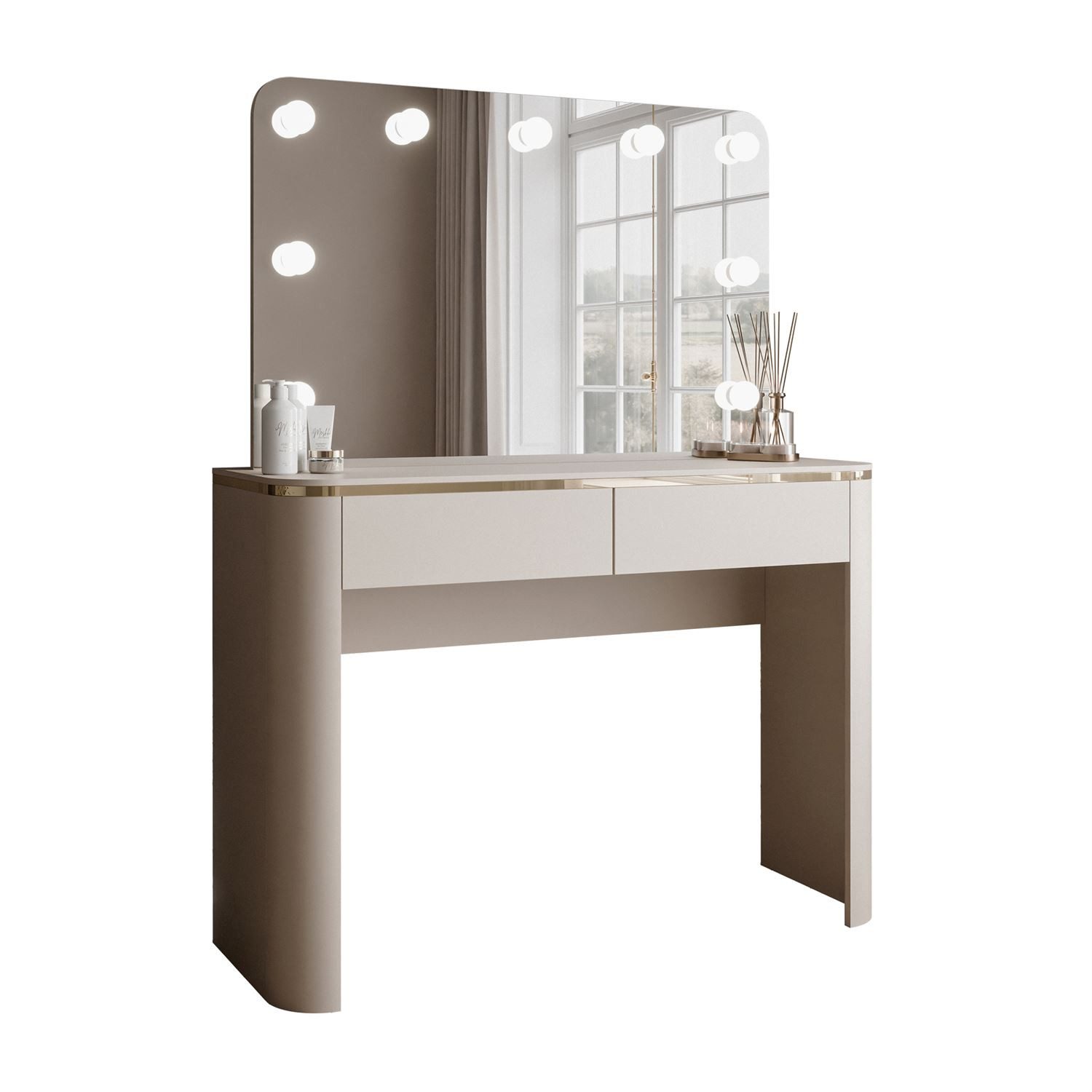 Lookway Schminktisch AVELINE mit Spiegel und LED-Beleuchtung, 110x46x145 cm