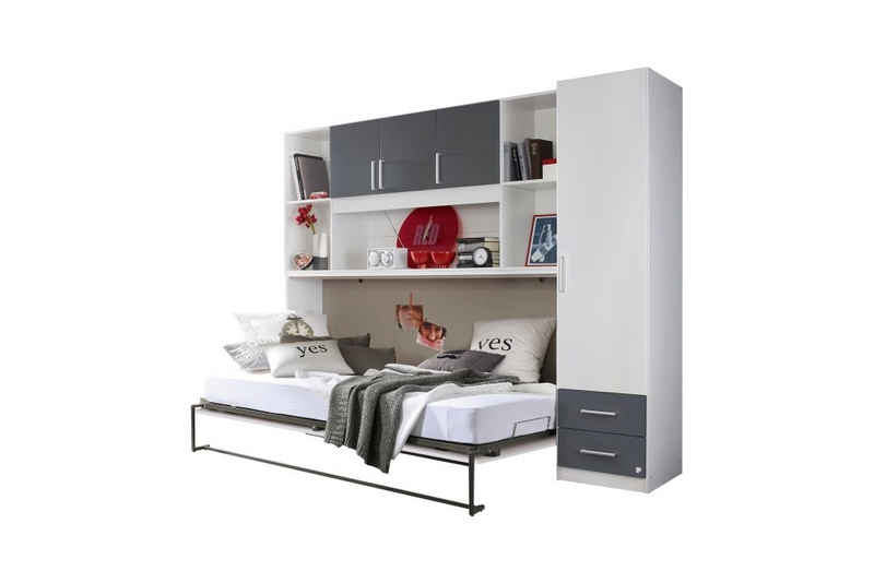 Kindermöbel 24 Bett Funktionsbett Susi inkl. Schrankwand weiß - grau-metallic