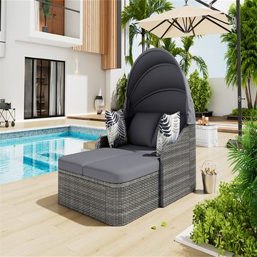 XDeer Gartenlounge-Set Sonneninsel, Gartenlounge Set, PE-Rattan verstellbarem, Doppelter Liegestuhl mit 4 Kissen und abnehmbarem Kissenbezug