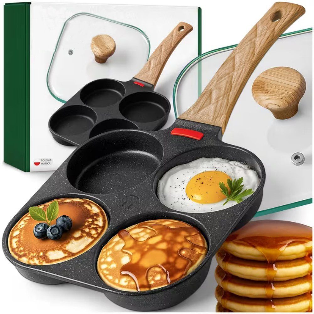 Fine Life Pro Bratpfanne Antihaft-Pfanne mit Deckel für Eier, Pfannkuchen, Crêpes, 4 Abschnitte
