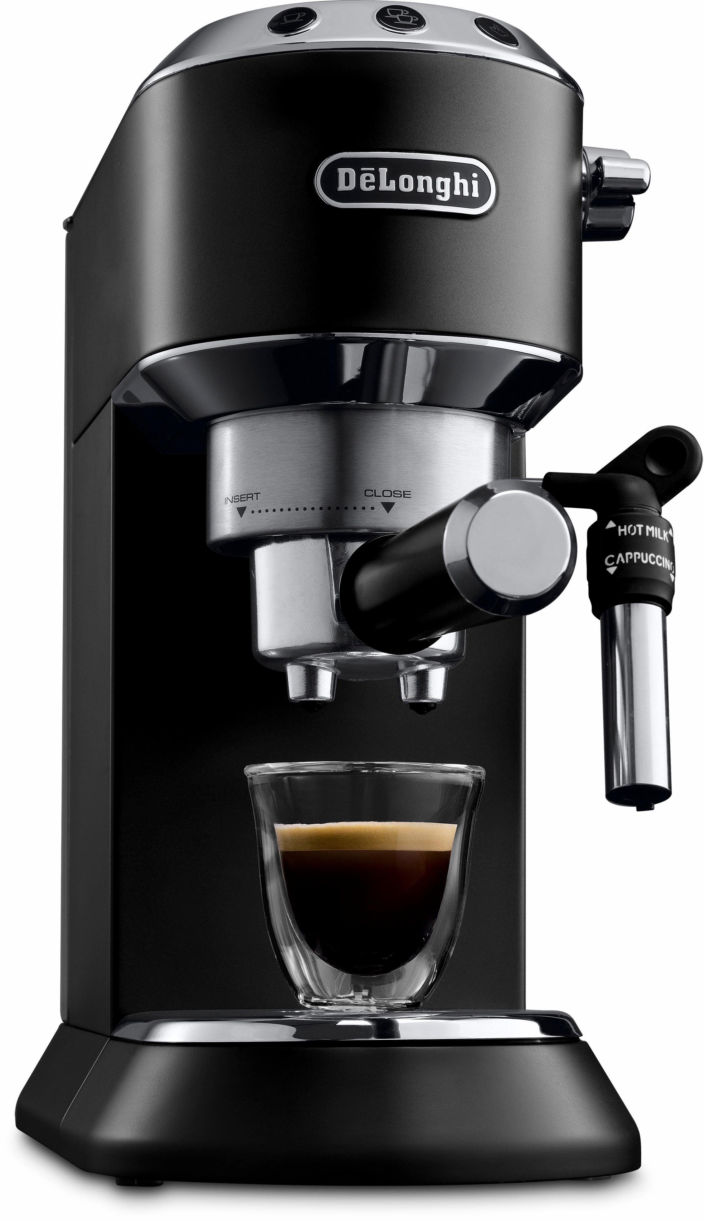 De'Longhi Espressomaschine Dedica Style EC685.BK - Espresso & Doppio, mit Milchschaumdüse, Nur 15 cm breit, für E.S.E Pads geeignet, 1L, inkl. Milchschaumdüse