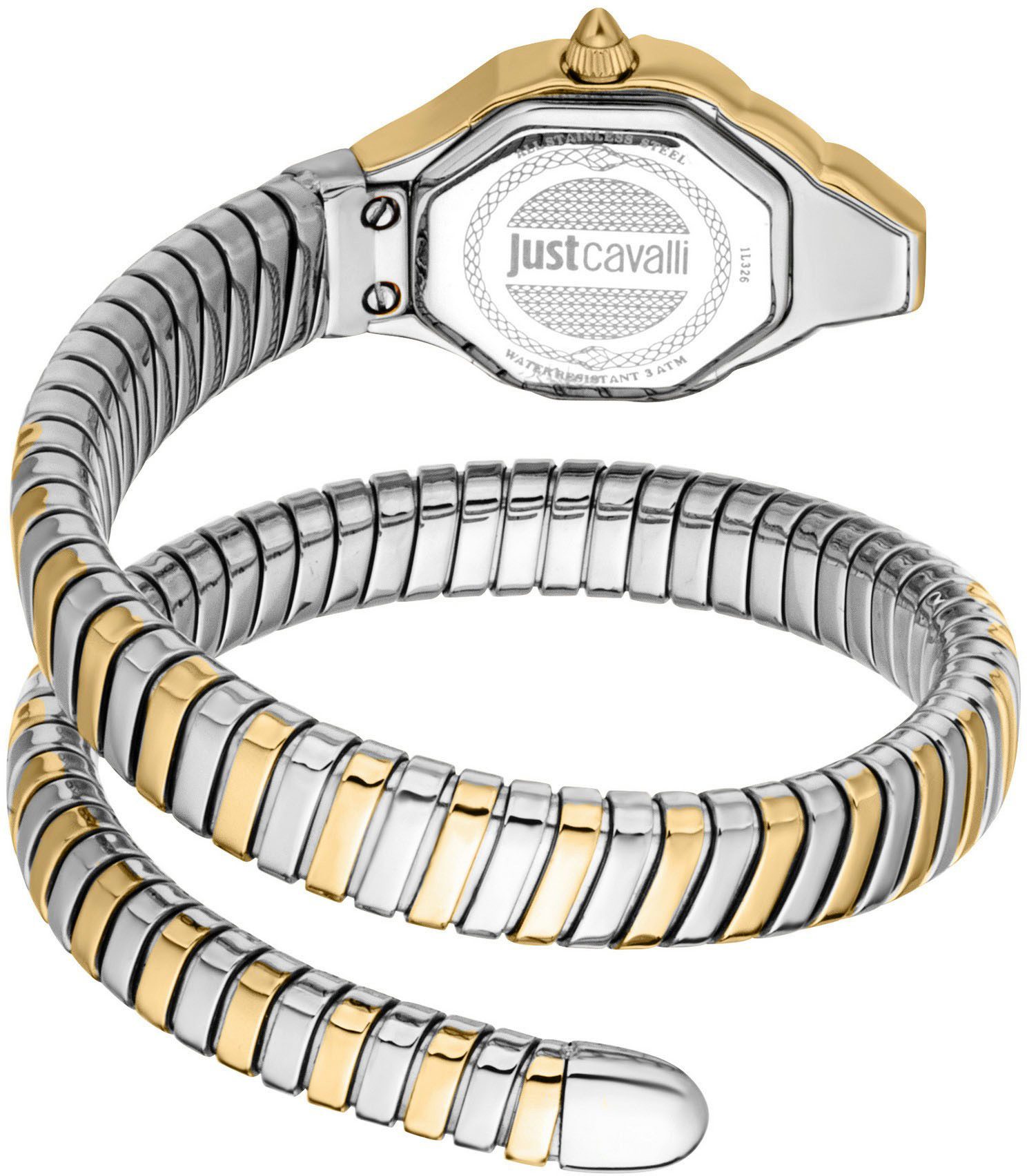 Just Cavalli Time Quarzuhr Signature Snake JC1L326M0055, Armbanduhr,Damenuhr,Edelstahlband,Perlmutt-Zifferblatt,Kristallsteine