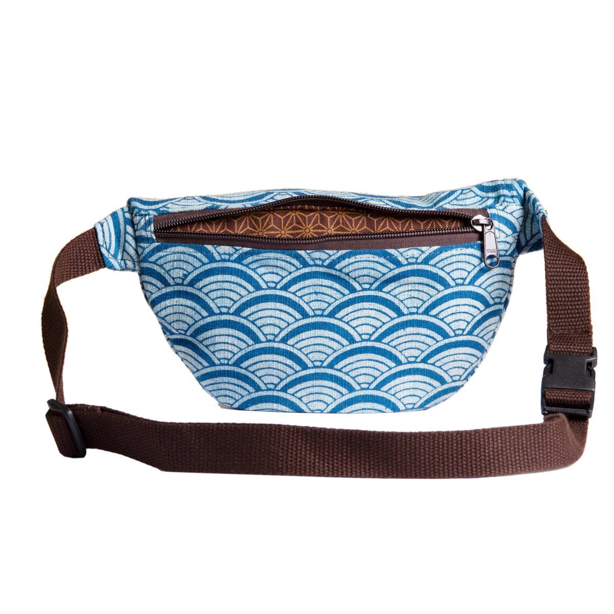 Hüfttasche mit Fächer Gürteltasche Mustern traditionellen, bedruckt PANASIAM Geometrix mit 2 Reißverschluss Seigaiha aus Bauchtasche japanischen fester Baumwolle